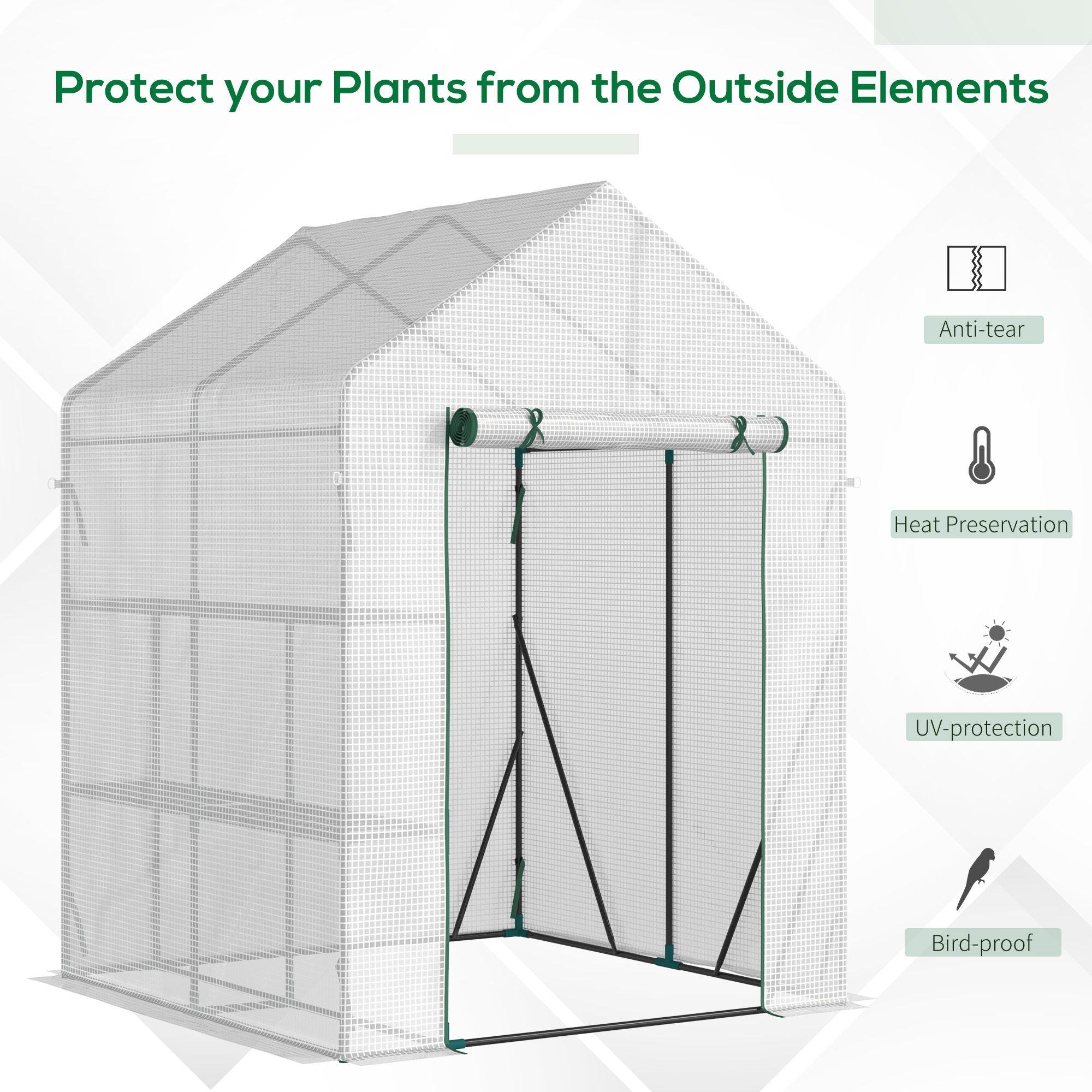 Outsunny 56" x 56" Walk-in Greenhouse for Outdoor, Portable Gardening Plant Hot House with 2-Tier Shelf, Roll-Up Zippered Door, PE Cover, Green