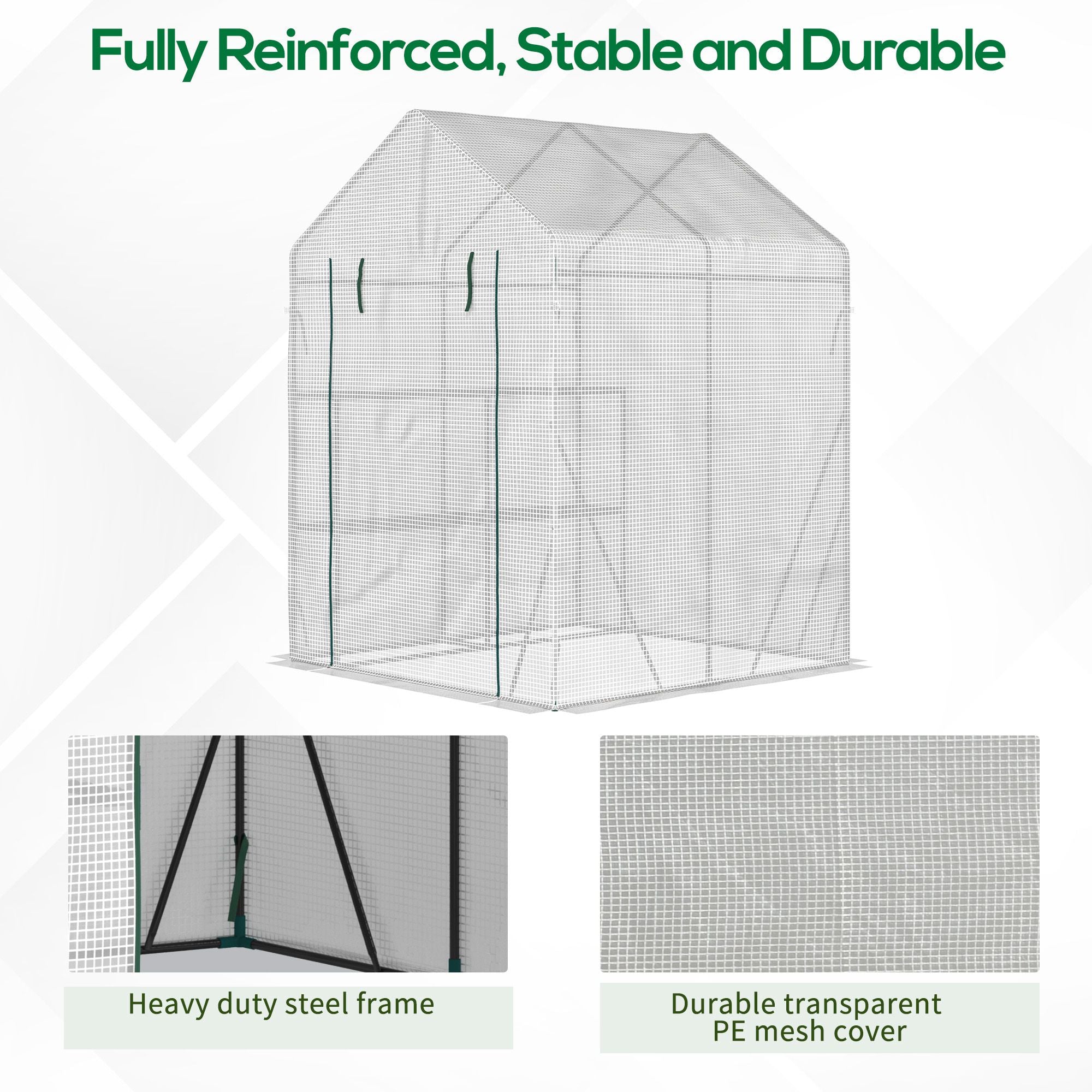 Outsunny 56" x 56" Walk-in Greenhouse for Outdoor, Portable Gardening Plant Hot House with 2-Tier Shelf, Roll-Up Zippered Door, PE Cover, Green