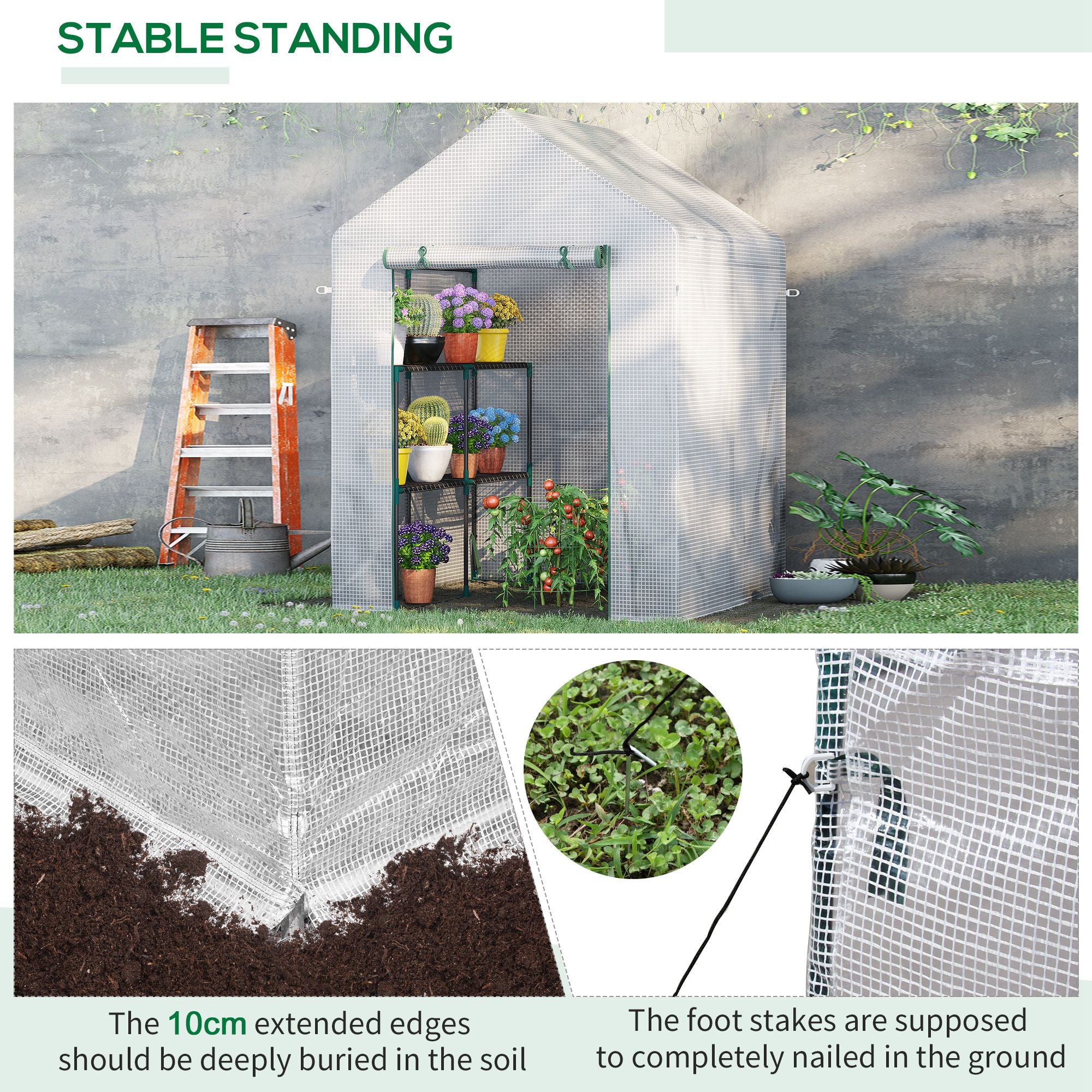 Outsunny 56" x 56" Walk-in Greenhouse for Outdoor, Portable Gardening Plant Hot House with 2-Tier Shelf, Roll-Up Zippered Door, PE Cover, Green
