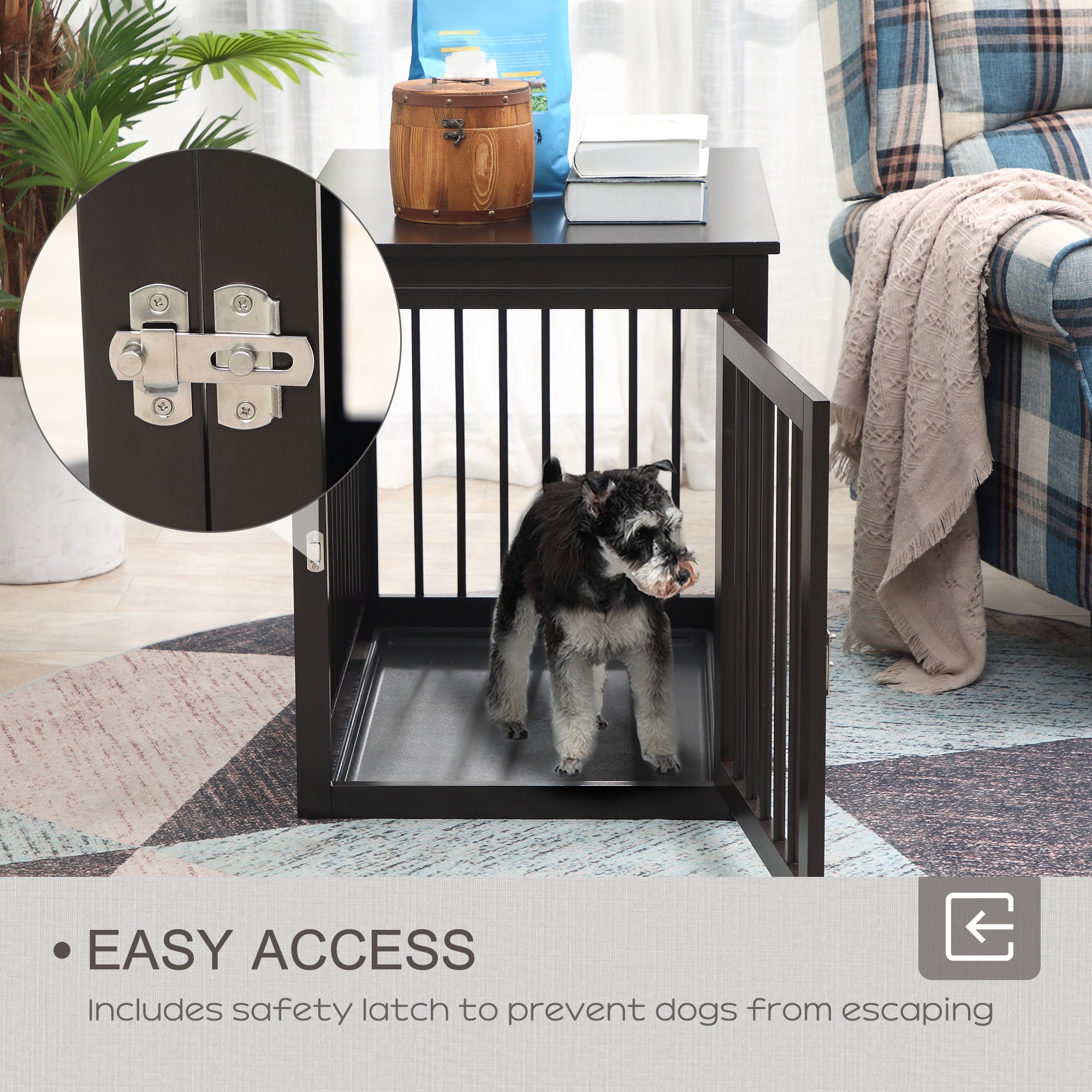 PawHut Wooden Dog Crate Furniture, Puppy Kennel End Table, Decorative Pet House with Front Door, Safety Lock, for Small & Medium Sized Dog, Coffee