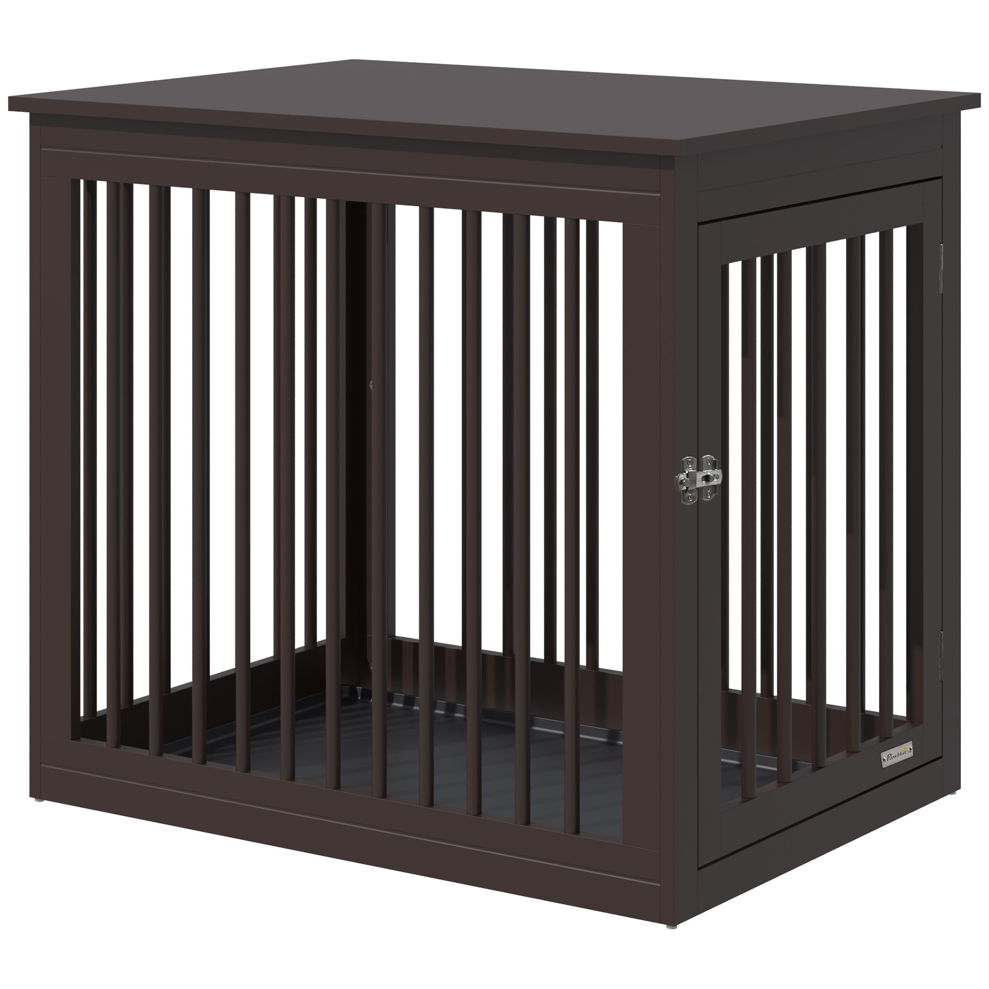 PawHut Wooden Dog Crate Furniture, Puppy Kennel End Table, Decorative Pet House with Front Door, Safety Lock, for Small & Medium Sized Dog, Coffee