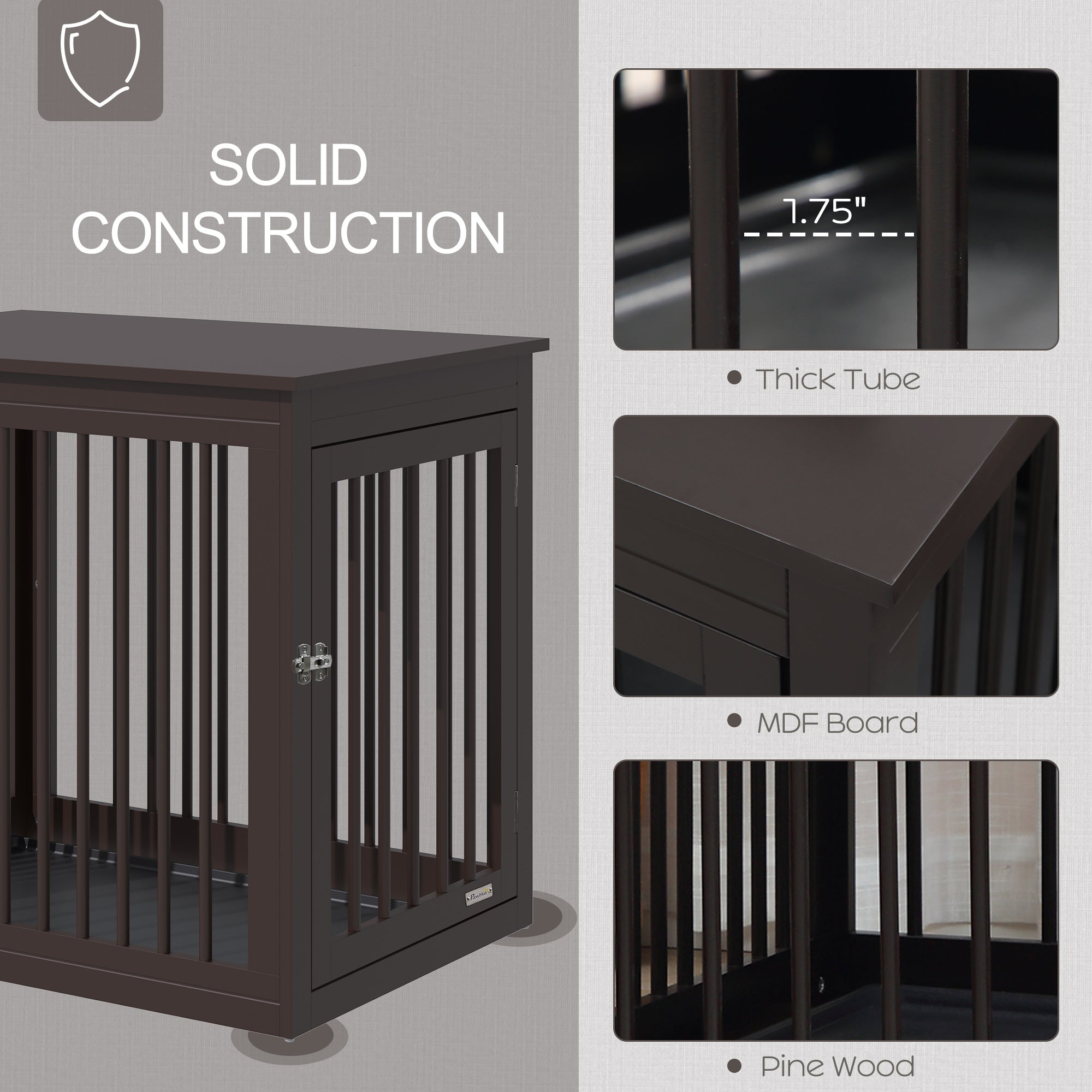 PawHut Wooden Dog Crate Furniture, Puppy Kennel End Table, Decorative Pet House with Front Door, Safety Lock, for Small & Medium Sized Dog, Coffee