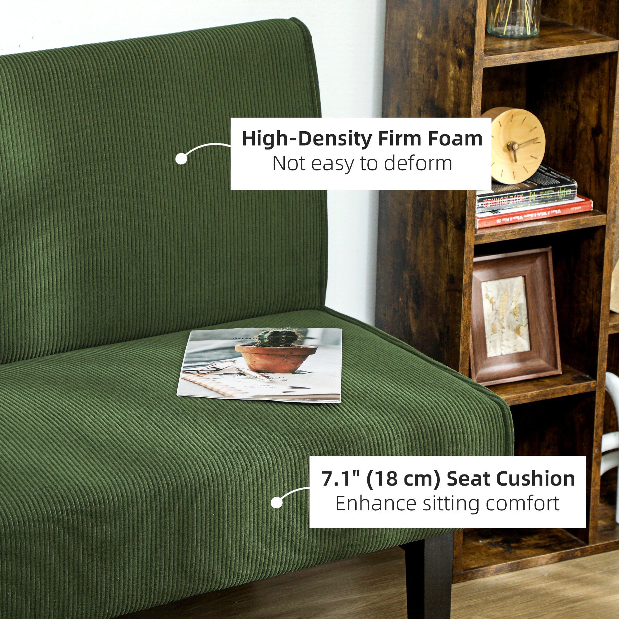 HOMCOM 46.5" Loveseat with USB/USB-C Ports, Modern Love Seat with Rubber Wood Legs, Corduroy 2 Seater Sofa Couch for Living Room, Bedroom, Home Office, Small Space, Green