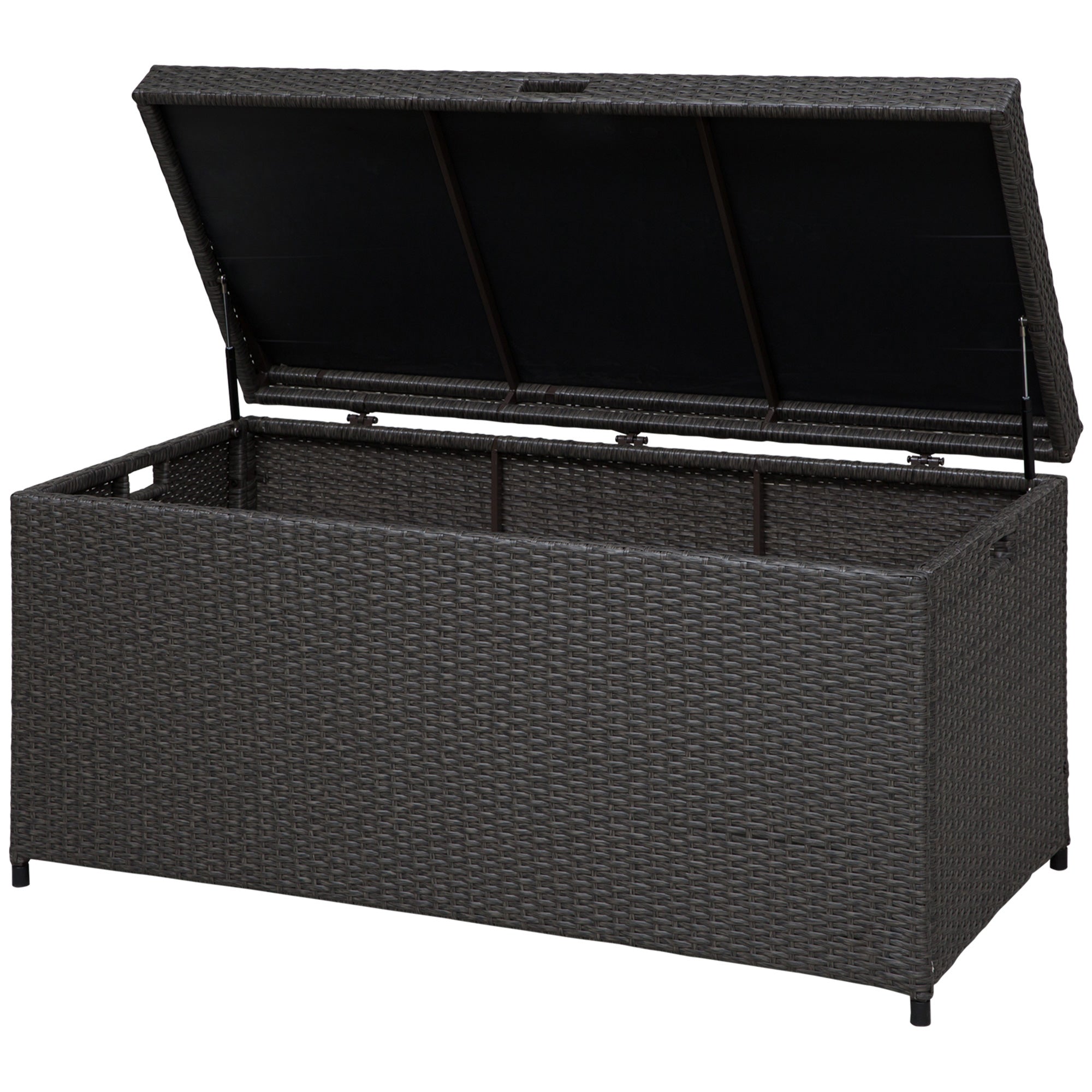 Outsunny Wicker Deck Box, 118 Gallon PE Rattan Outdoor Storage Box with Plastic Top Lid and Handles for Indoor, Patio Furniture Cushions, Pool Essentials, Garden Tools, Grey