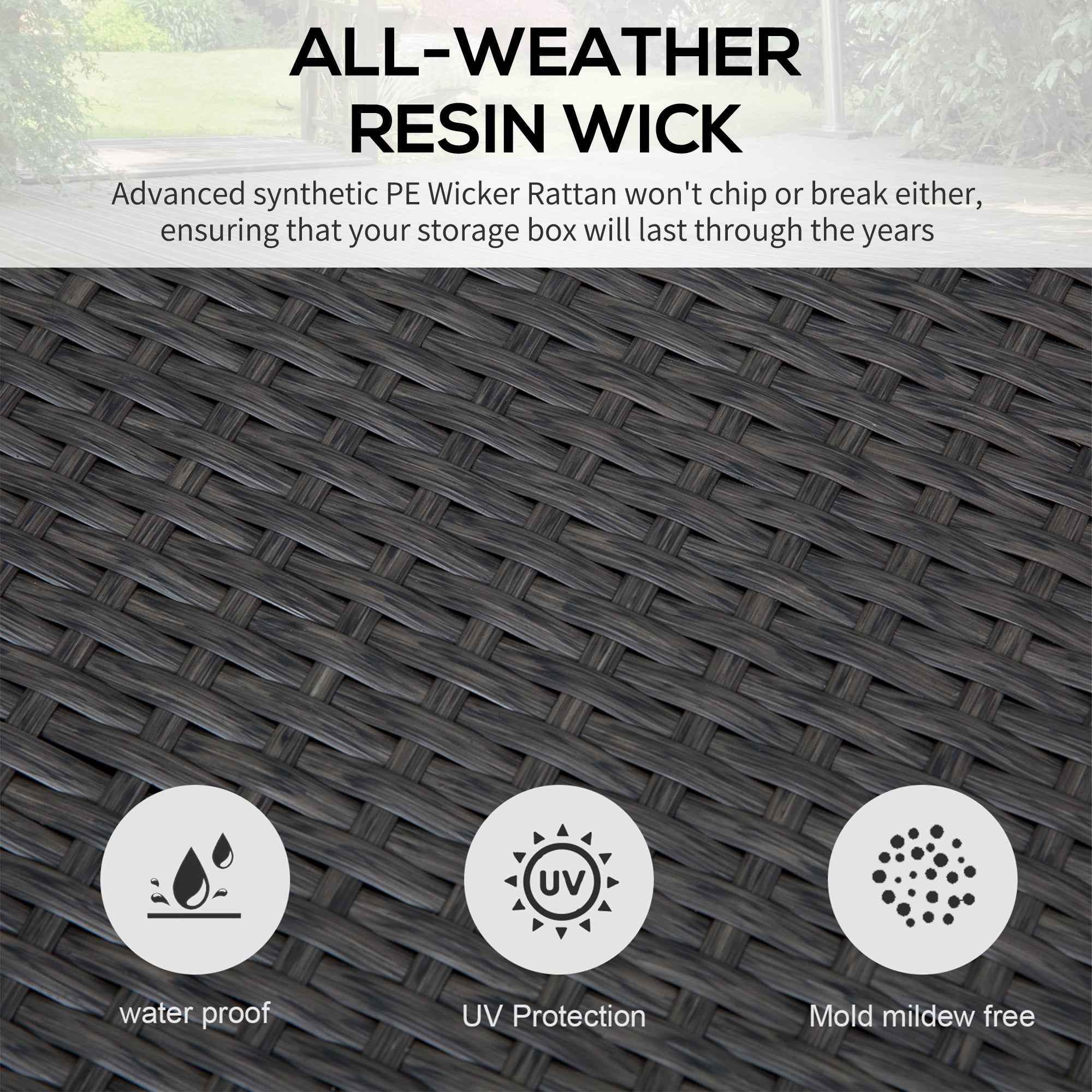 Outsunny Wicker Deck Box, 118 Gallon PE Rattan Outdoor Storage Box with Plastic Top Lid and Handles for Indoor, Patio Furniture Cushions, Pool Essentials, Garden Tools, Grey