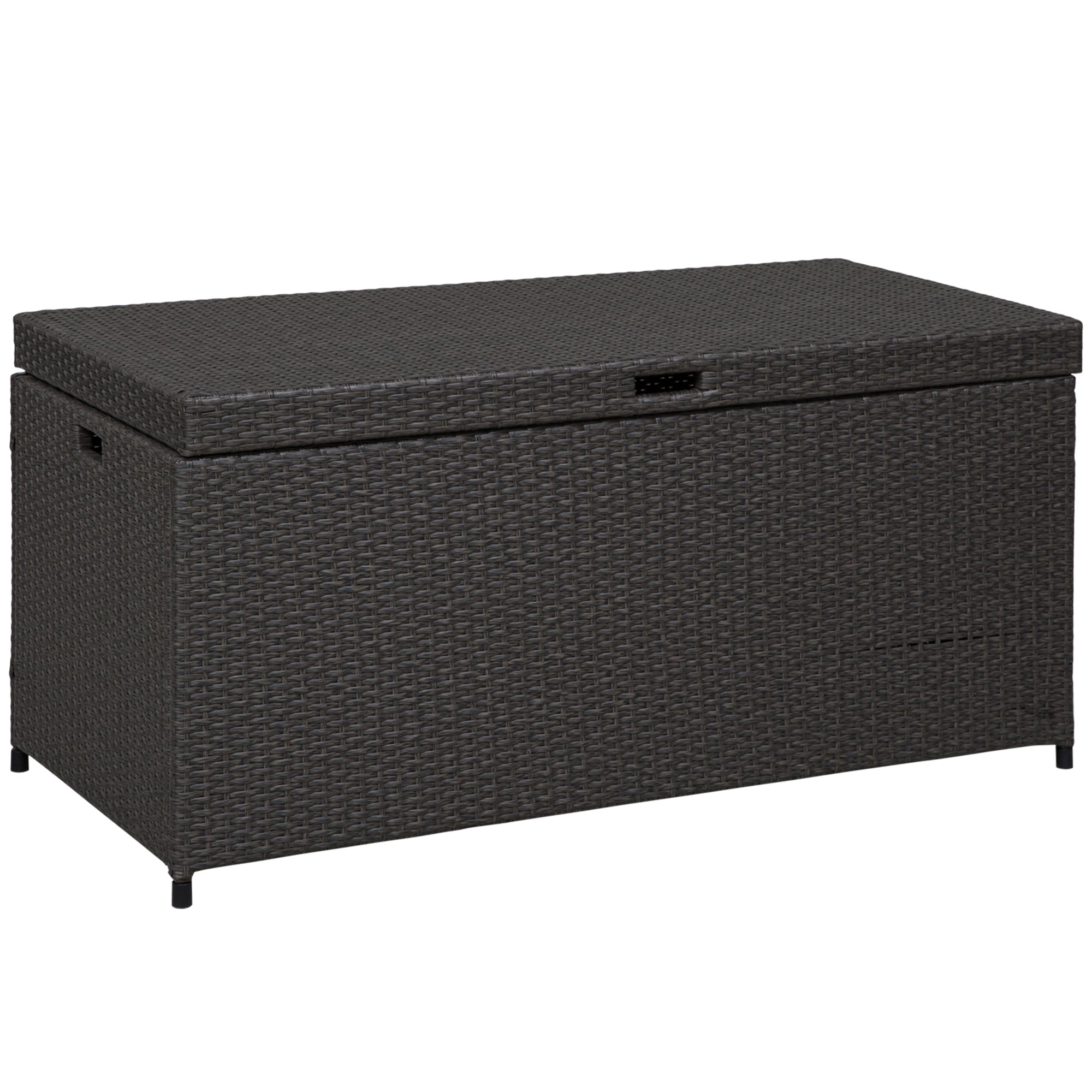 Outsunny Wicker Deck Box, 118 Gallon PE Rattan Outdoor Storage Box with Plastic Top Lid and Handles for Indoor, Patio Furniture Cushions, Pool Essentials, Garden Tools, Grey