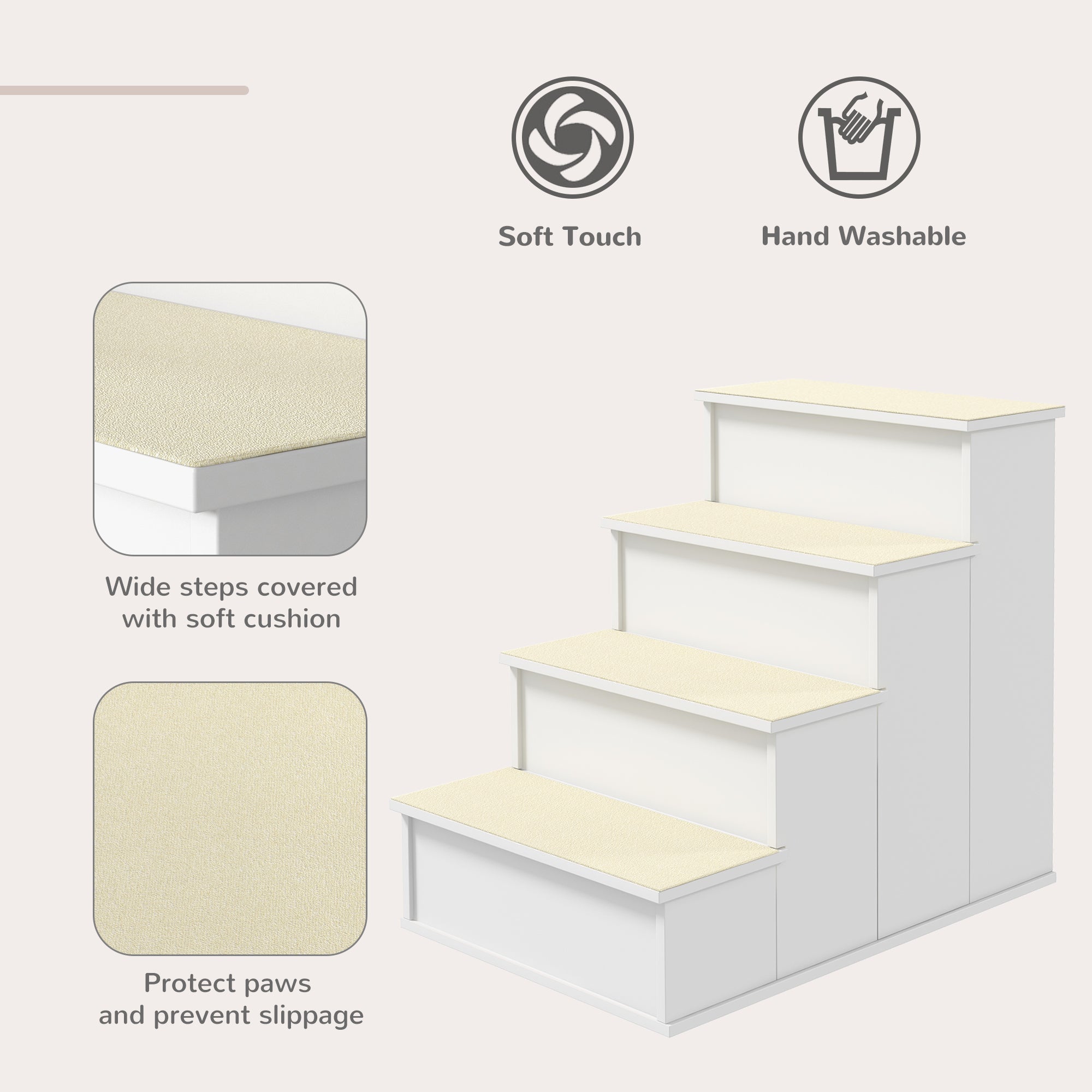 PawHut Pet Stairs Dog Steps for High Bed, 4 Levels Dog Stairs for Car, Wooden Cat Ladder with Non-Slip Carpet, 15.7" L x 23.2" W x 21.3" H, White