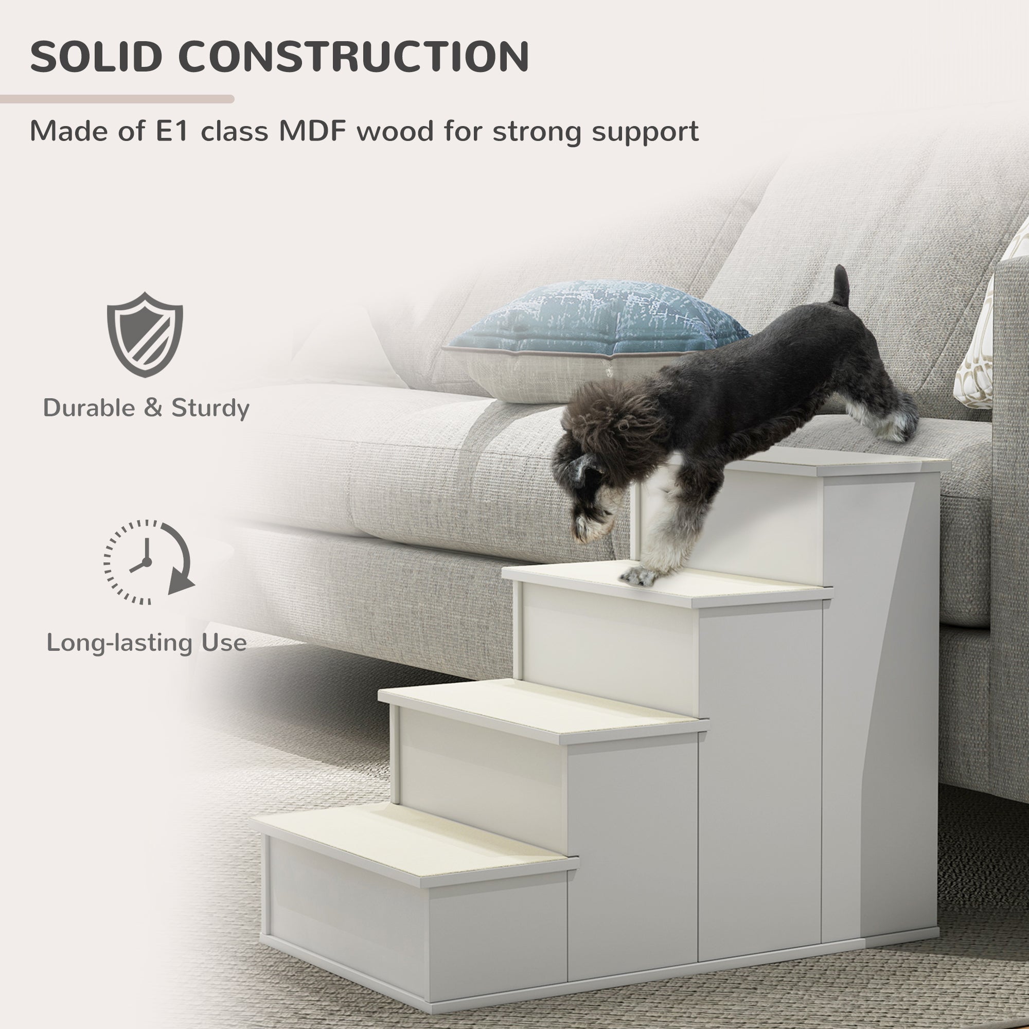 PawHut Pet Stairs Dog Steps for High Bed, 4 Levels Dog Stairs for Car, Wooden Cat Ladder with Non-Slip Carpet, 15.7" L x 23.2" W x 21.3" H, White