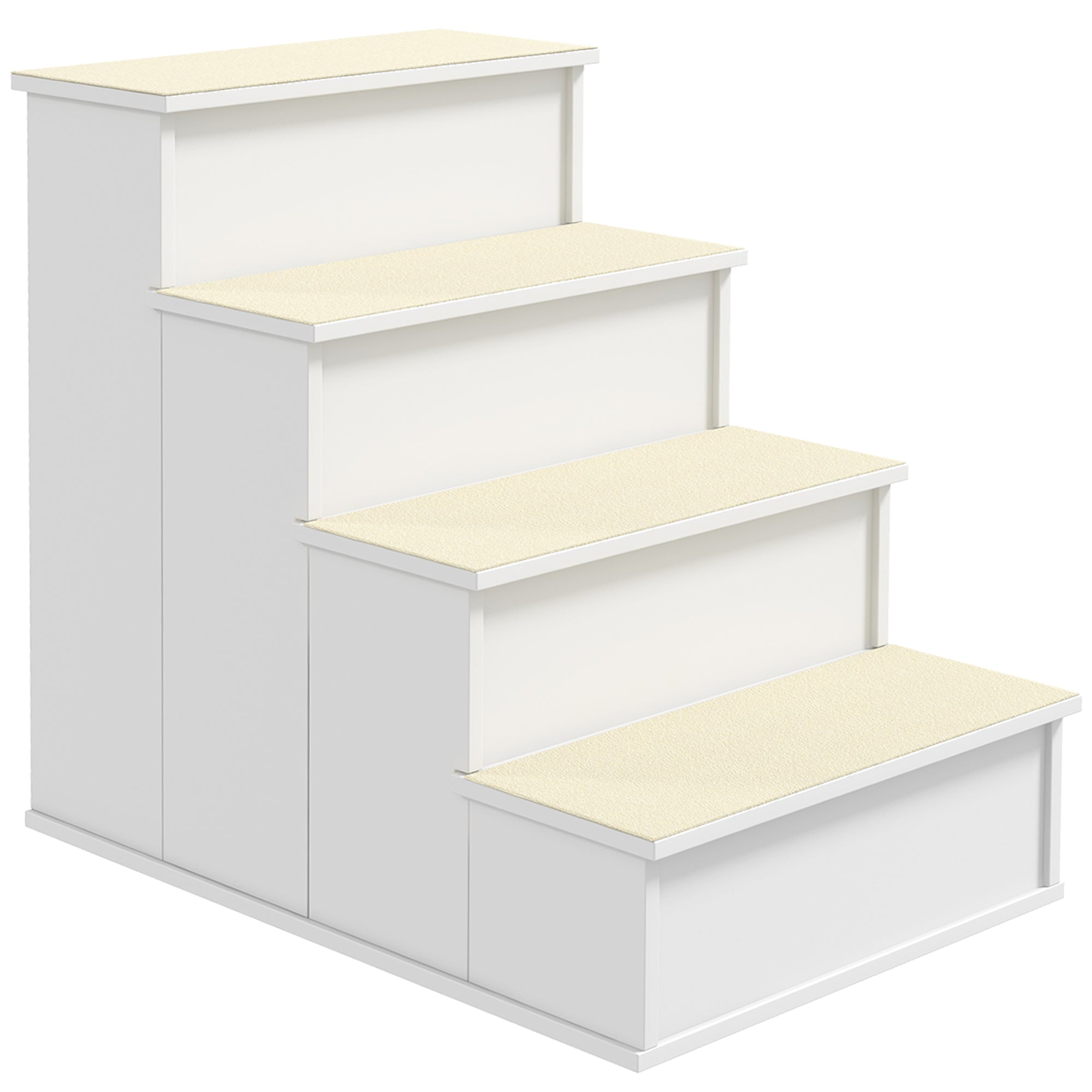 PawHut Pet Stairs Dog Steps for High Bed, 4 Levels Dog Stairs for Car, Wooden Cat Ladder with Non-Slip Carpet, 15.7" L x 23.2" W x 21.3" H, White