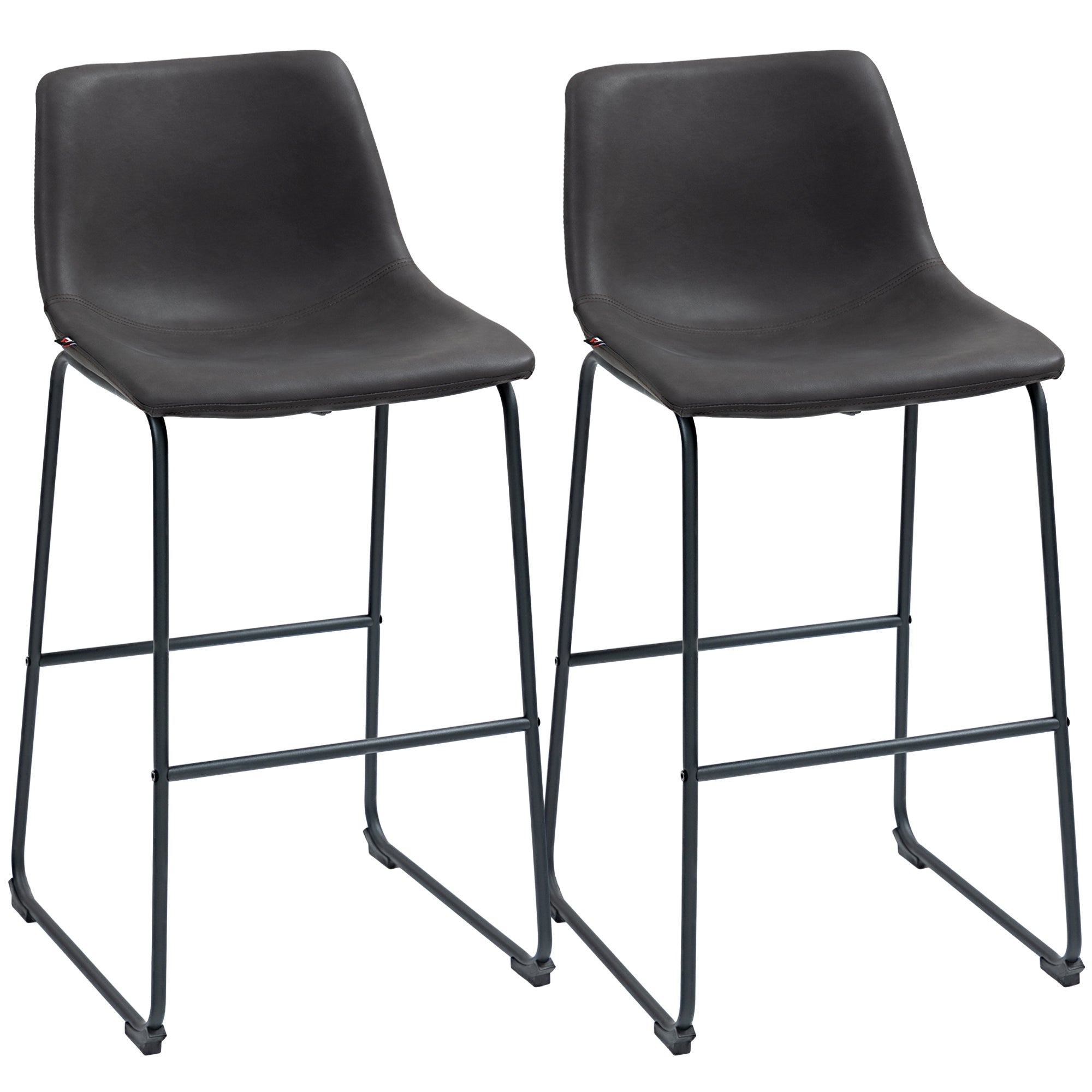 HOMCOM Bar Height Bar Stools Set of 2, Vintage PU Leather Bar Chairs, Kitchen Stools with Footrest for Home Bar, Dark Brown