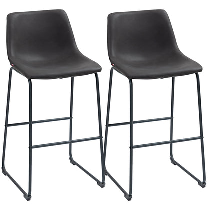 HOMCOM Bar Height Bar Stools Set of 2, Vintage PU Leather Bar Chairs, Kitchen Stools with Footrest for Home Bar, Dark Brown