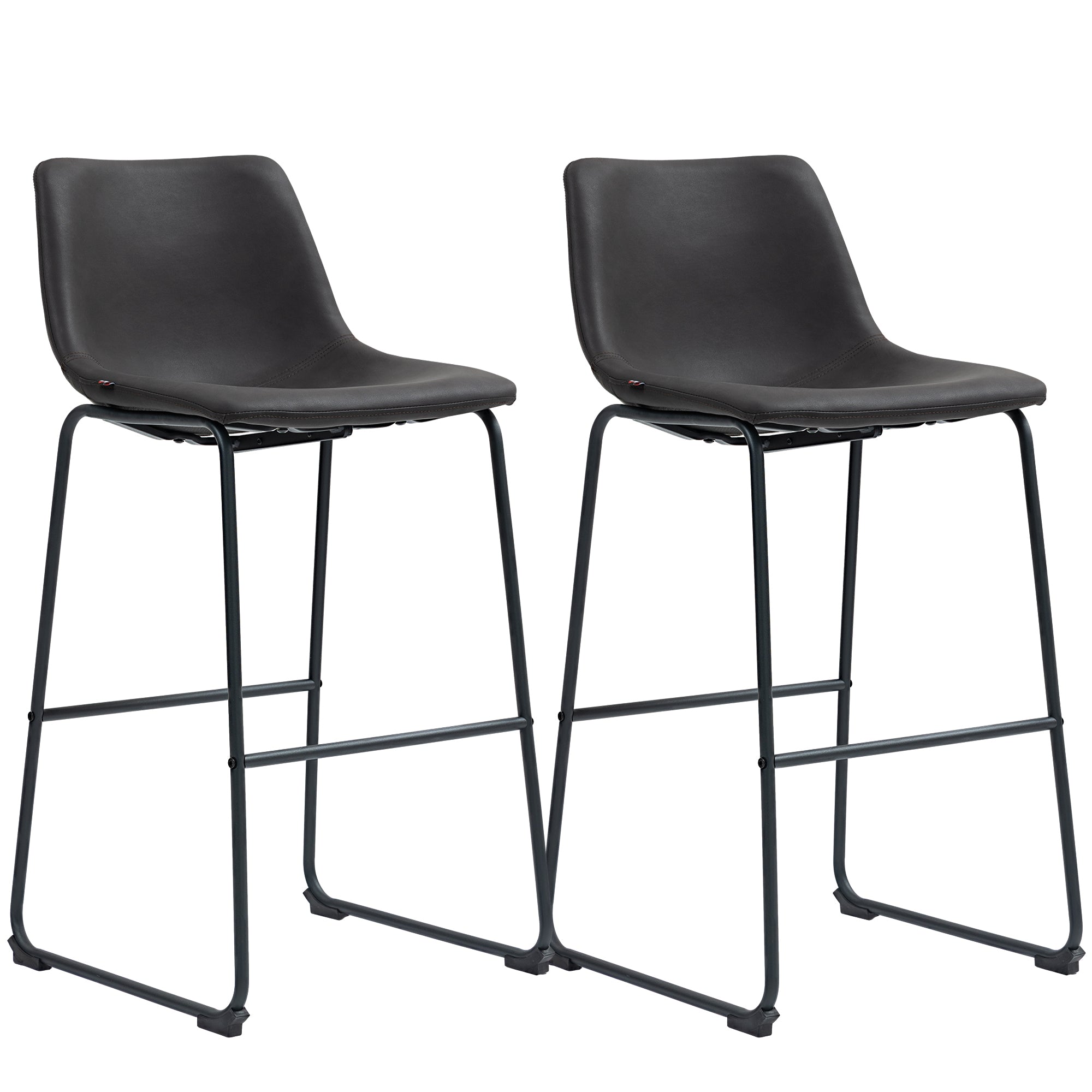 HOMCOM Bar Height Bar Stools Set of 2, Vintage PU Leather Bar Chairs, Kitchen Stools with Footrest for Home Bar, Dark Brown