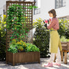 Outsunny Raised Garden Bed, Wood Planter with Trellis for Vine Climbing, Privacy Screen Planter Box to Grow Vegetables, Herbs, and Flowers for Backyard, Patio, Deck, Coffee