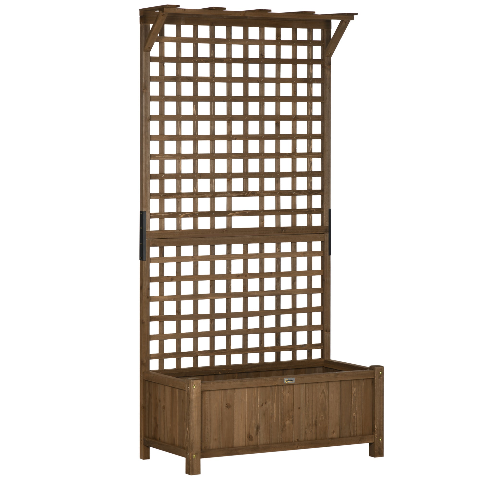 Outsunny Raised Garden Bed, Wood Planter with Trellis for Vine Climbing, Privacy Screen Planter Box to Grow Vegetables, Herbs, and Flowers for Backyard, Patio, Deck, Coffee