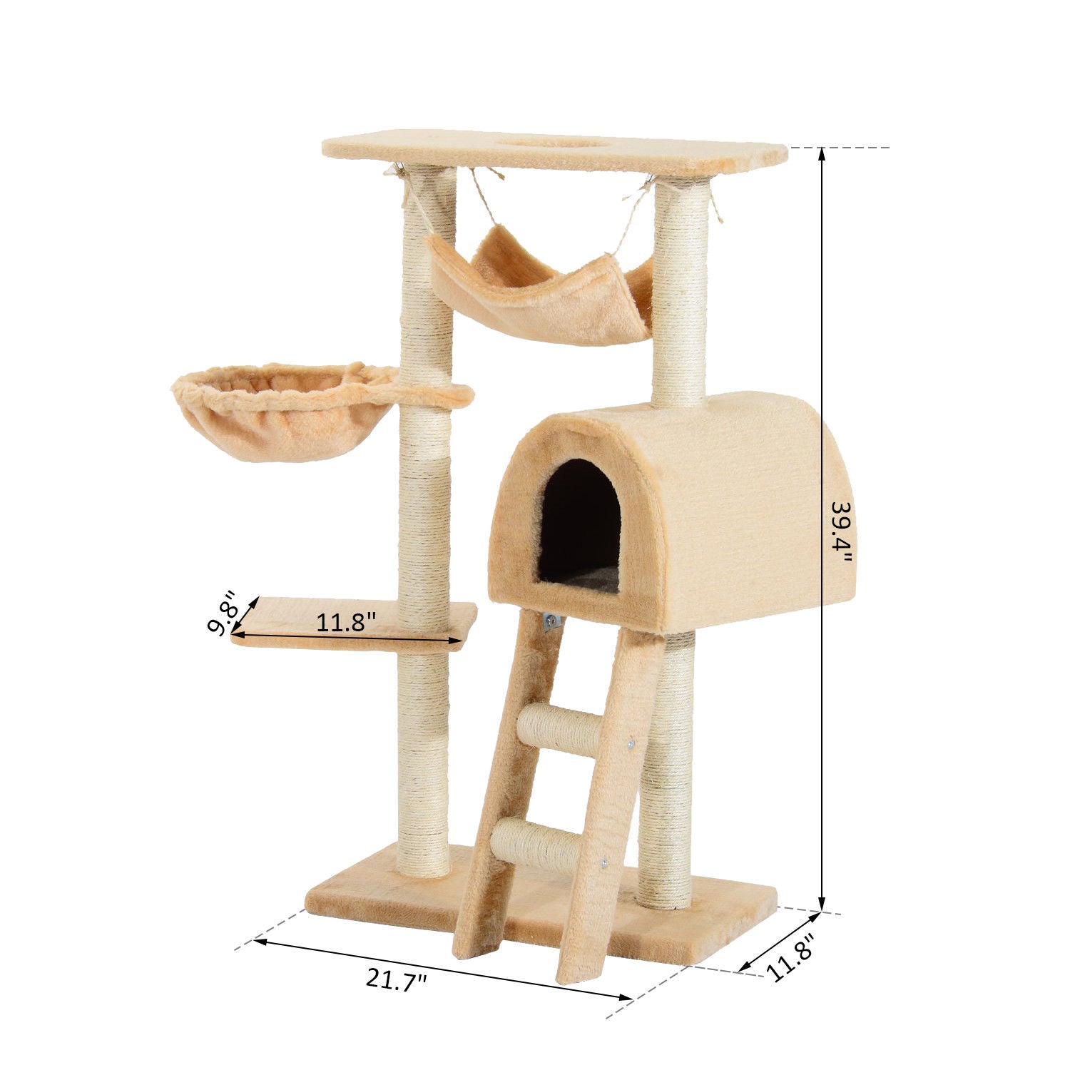 PawHut 39” Deluxe Cat Scratching Tree Kitten Condo Play House Pet Scratcher Multi-level Tower Kitty Furniture with Hammock