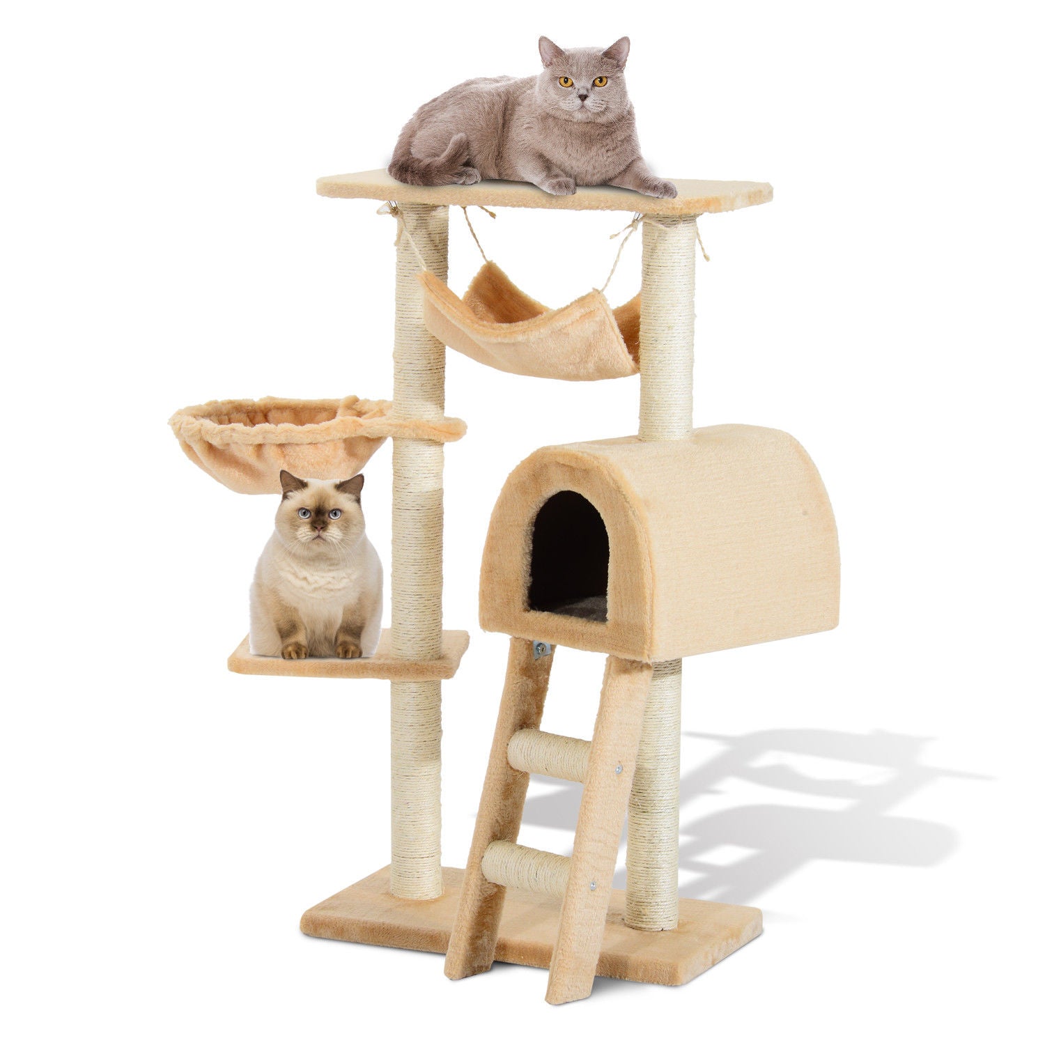 PawHut 39” Deluxe Cat Scratching Tree Kitten Condo Play House Pet Scratcher Multi-level Tower Kitty Furniture with Hammock
