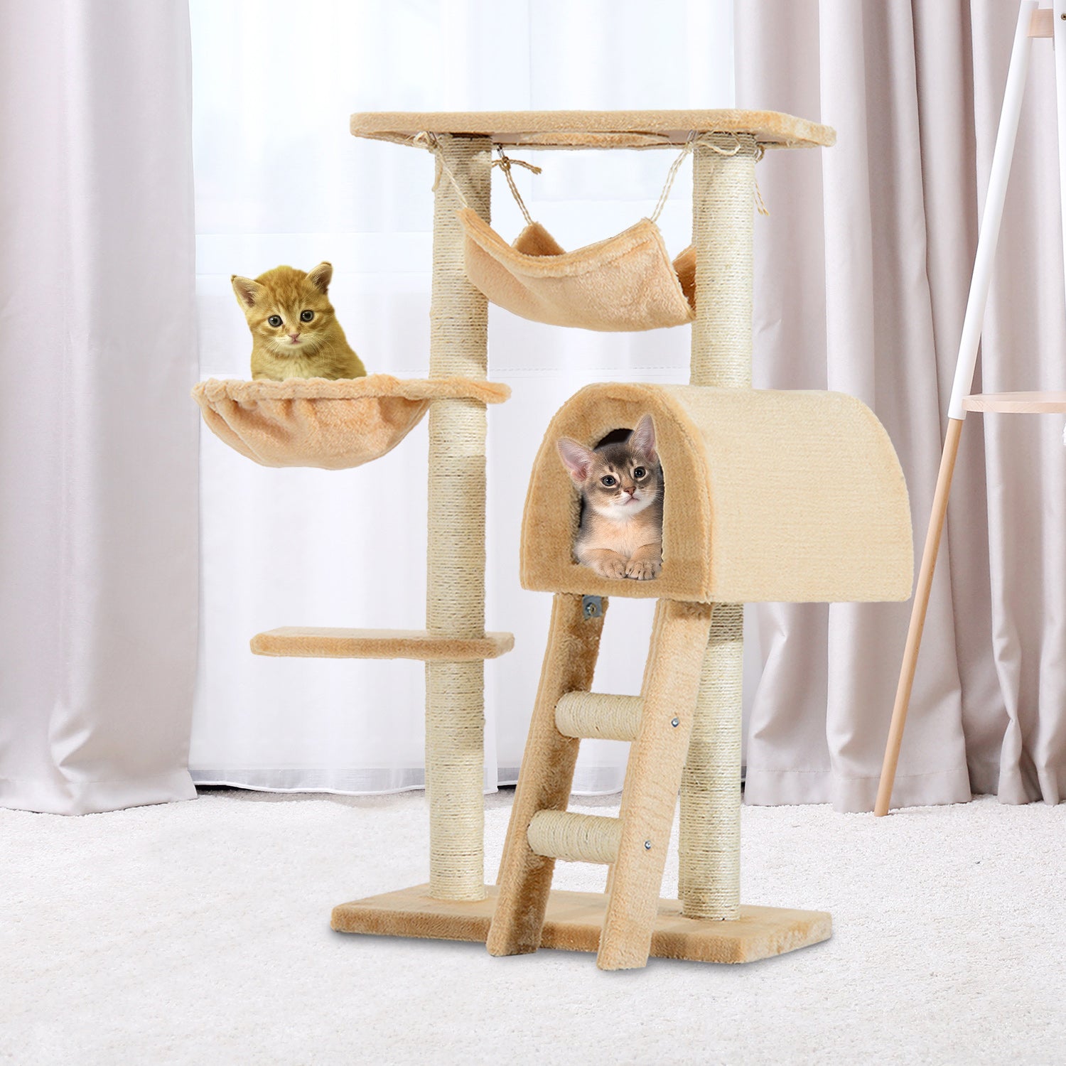 PawHut 39” Deluxe Cat Scratching Tree Kitten Condo Play House Pet Scratcher Multi-level Tower Kitty Furniture with Hammock