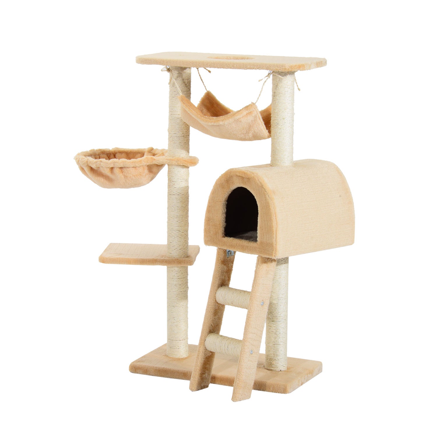 PawHut 39” Deluxe Cat Scratching Tree Kitten Condo Play House Pet Scratcher Multi-level Tower Kitty Furniture with Hammock