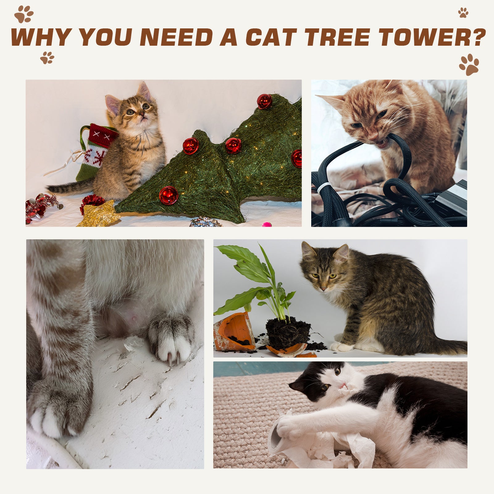 PawHut 39” Deluxe Cat Scratching Tree Kitten Condo Play House Pet Scratcher Multi-level Tower Kitty Furniture with Hammock