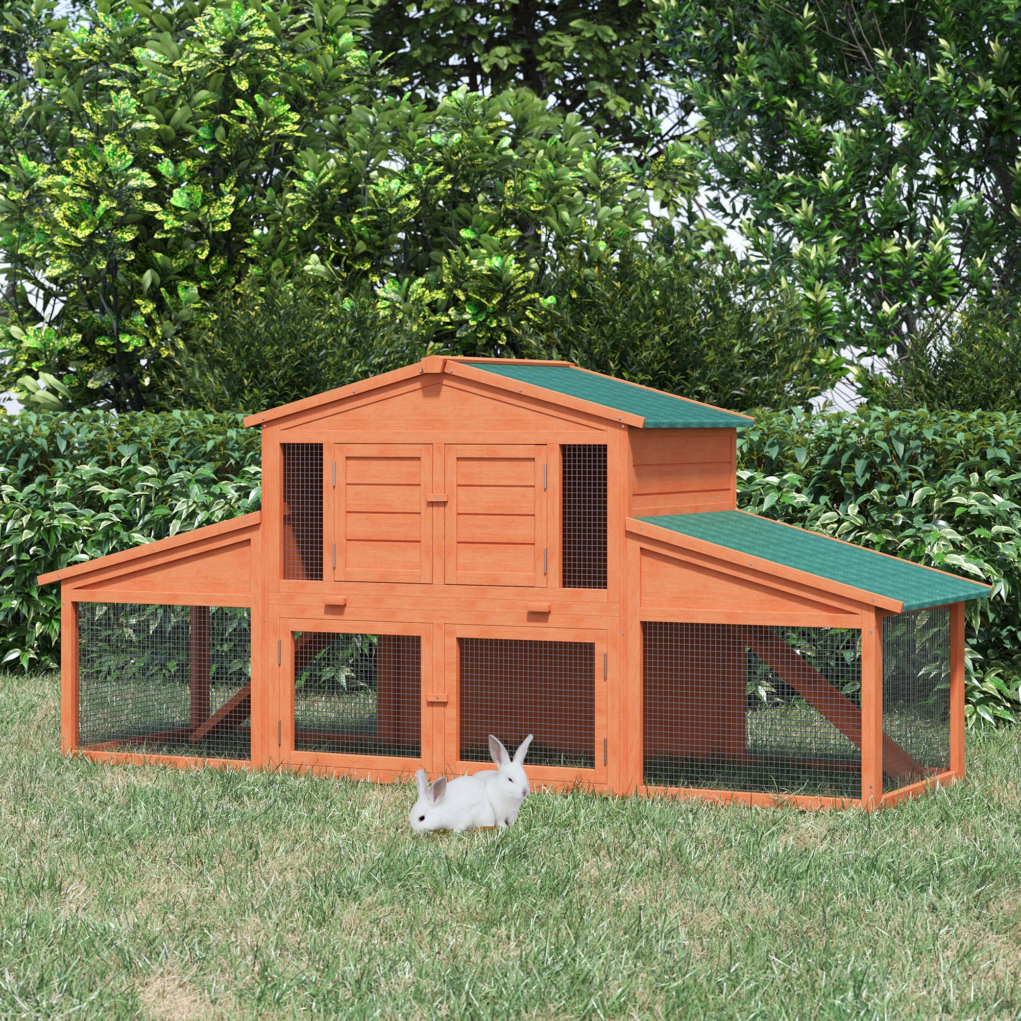 PawHut 88.5" x 27.5" x 39.25" Deluxe Wooden Rabbit Hutch Backyard Bunny Cage Small Animal Living House with Outdoor Run, Orange