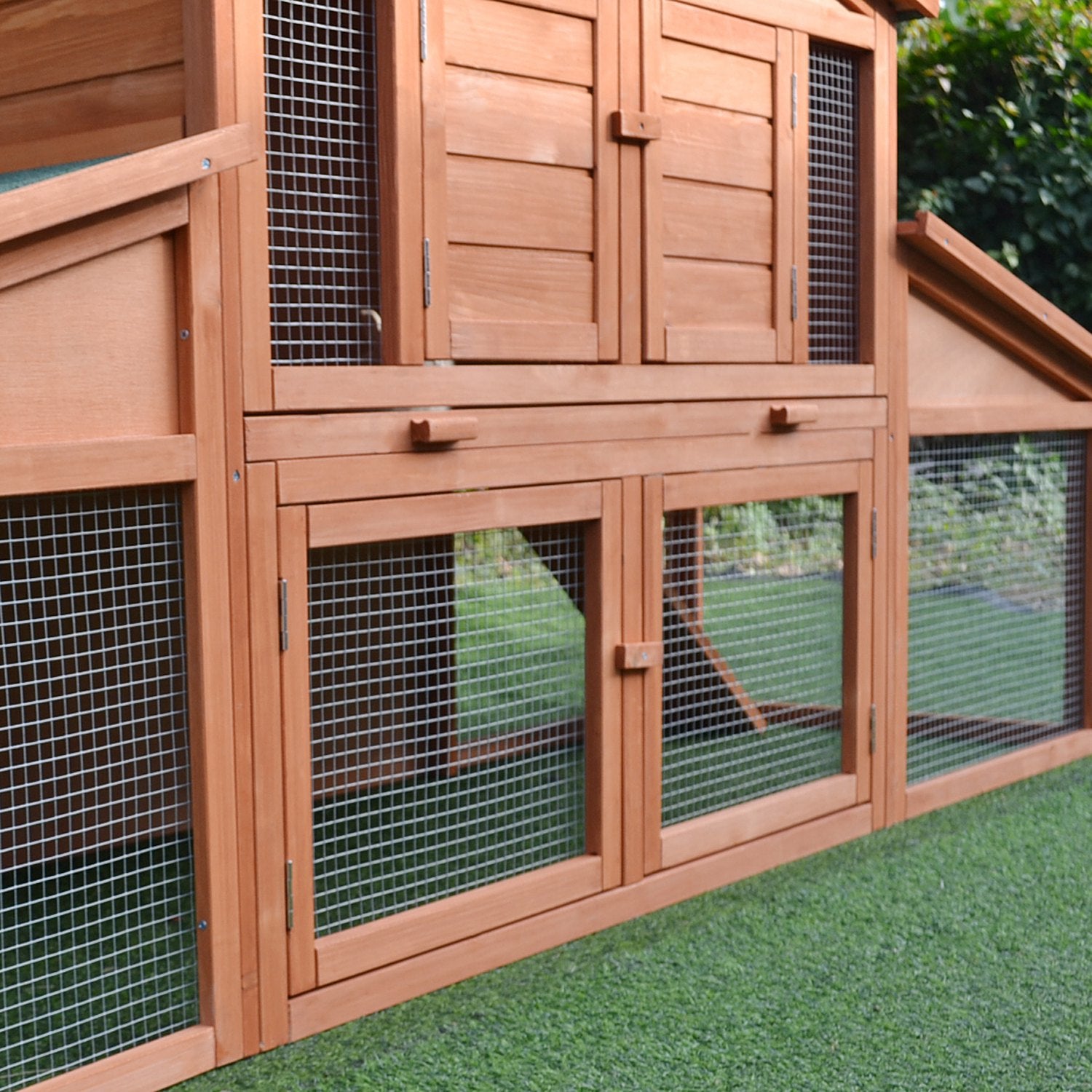 PawHut 88.5" x 27.5" x 39.25" Deluxe Wooden Rabbit Hutch Backyard Bunny Cage Small Animal Living House with Outdoor Run, Orange