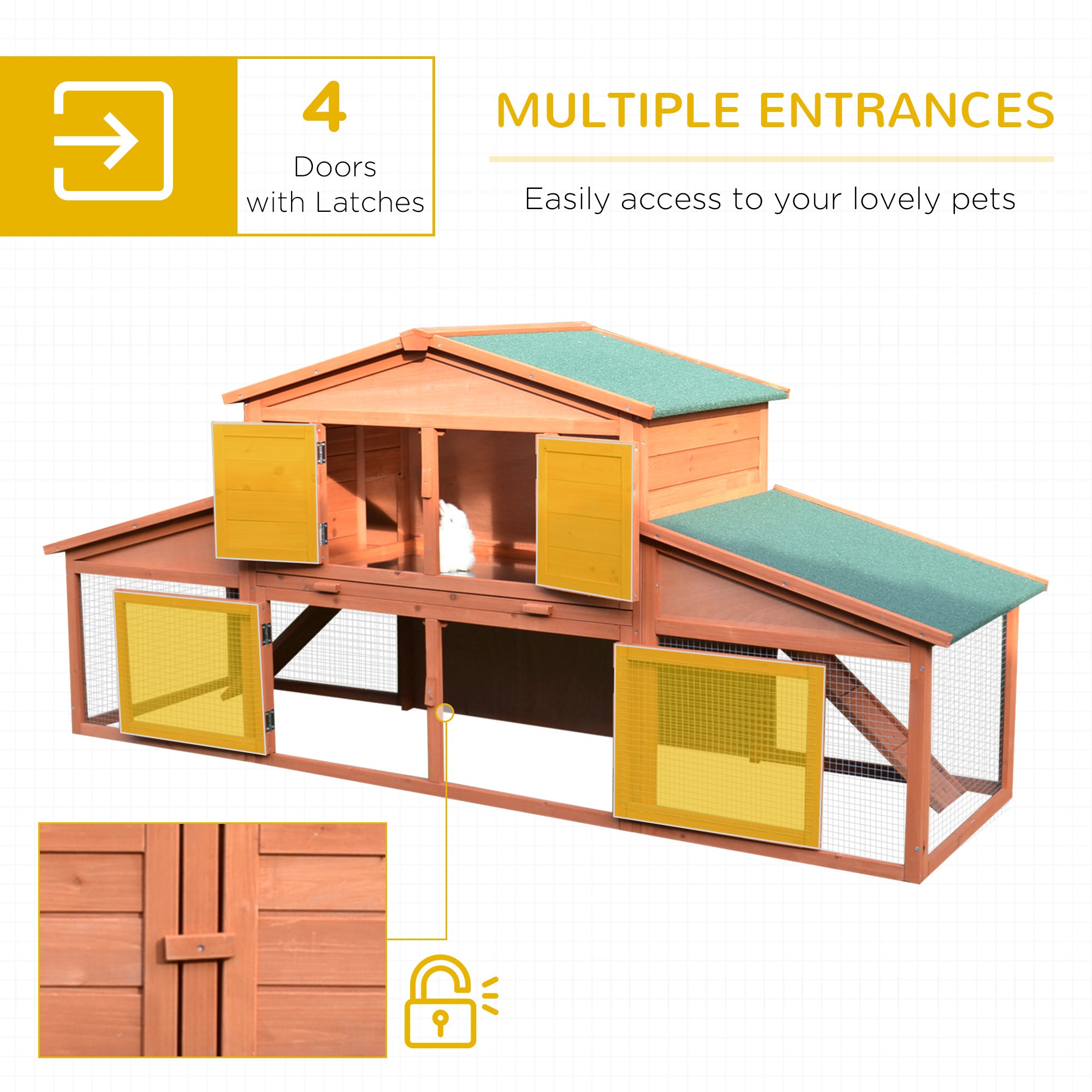 PawHut 88.5" x 27.5" x 39.25" Deluxe Wooden Rabbit Hutch Backyard Bunny Cage Small Animal Living House with Outdoor Run, Orange