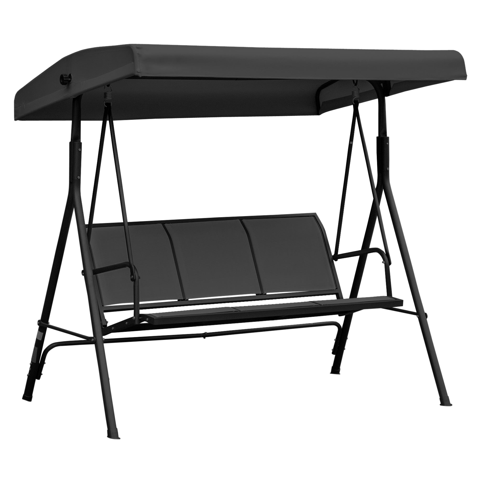 Outsunny 3-Seater Porch Swing Chair, Covered Garden Hammock, A-Frame Outdoor Swing, Porch Glider Sling Seat w/Adjustable Canopy Cover Weather Resistant Black