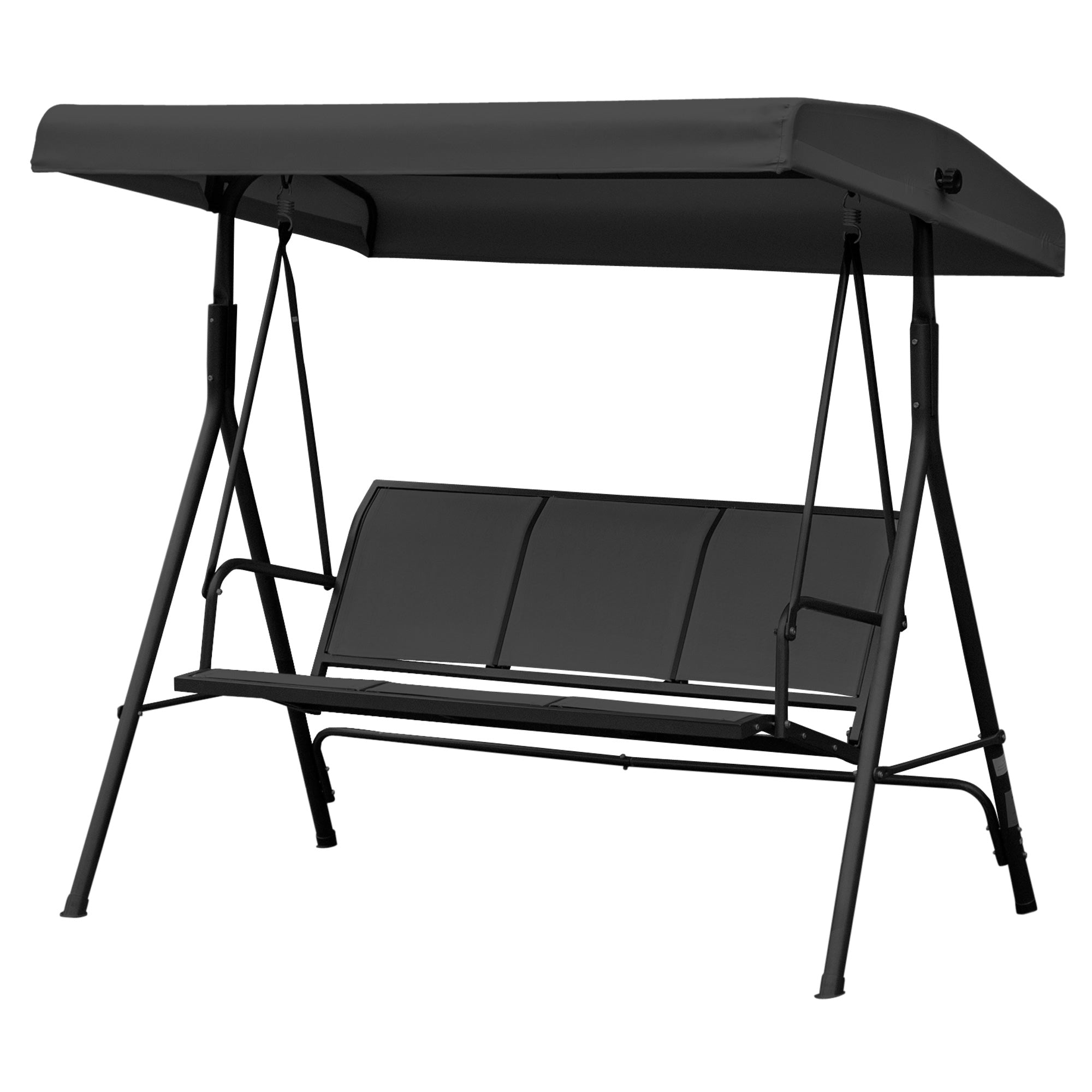 Outsunny 3-Seater Porch Swing Chair, Covered Garden Hammock, A-Frame Outdoor Swing, Porch Glider Sling Seat w/Adjustable Canopy Cover Weather Resistant Black