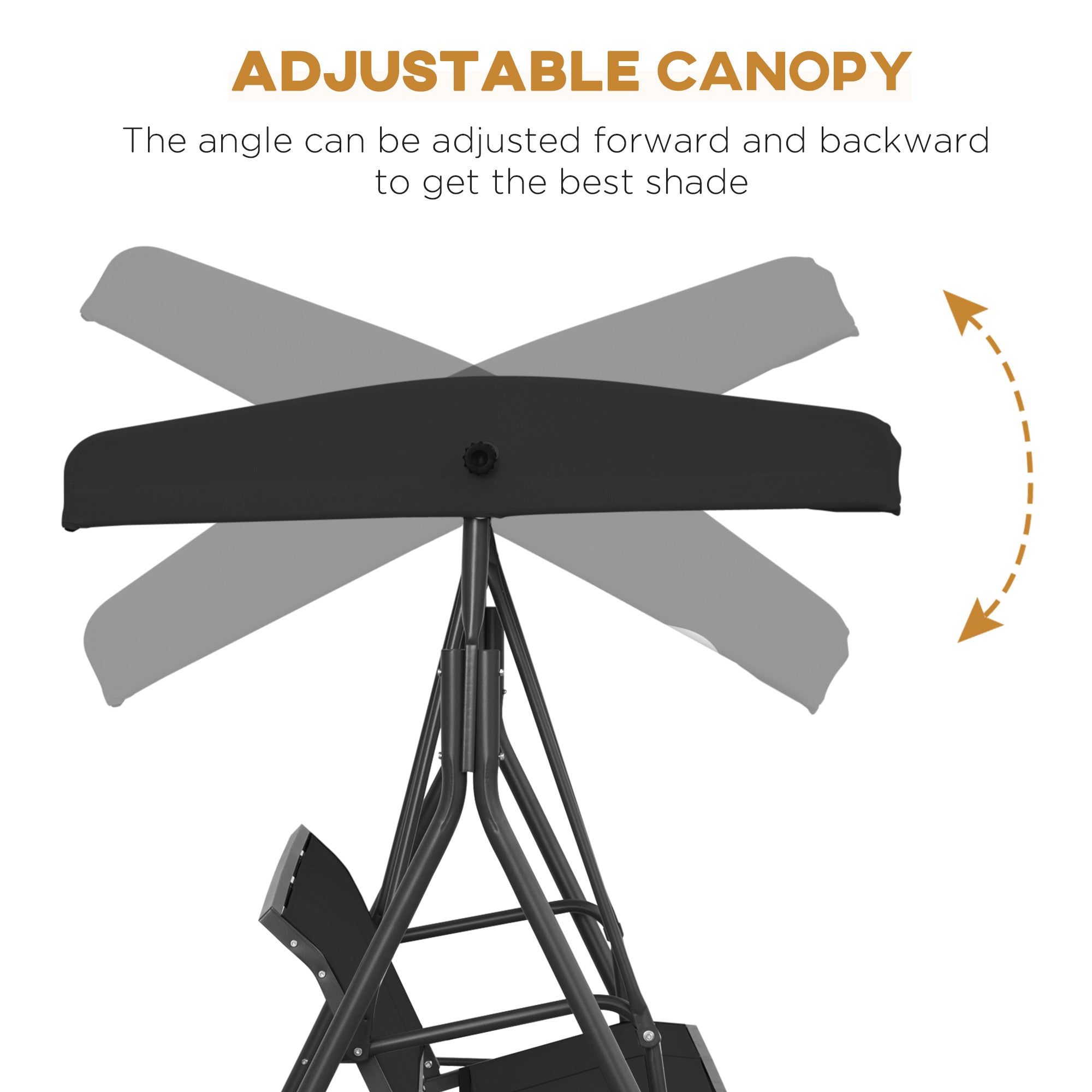 Outsunny 3-Seater Porch Swing Chair, Covered Garden Hammock, A-Frame Outdoor Swing, Porch Glider Sling Seat w/Adjustable Canopy Cover Weather Resistant Black