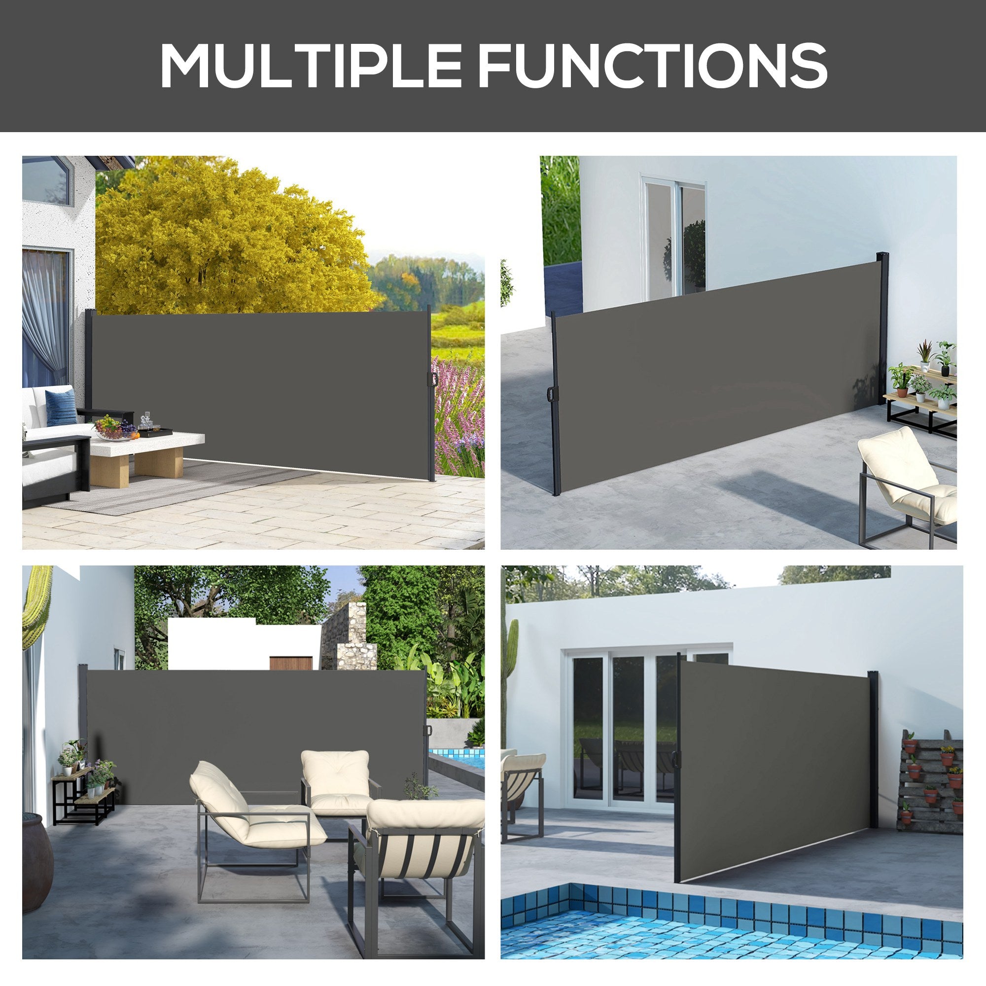 Outsunny 13' x 5' Retractable Side Awning, Garden Privacy Screen Divider, Full Cassette Windbreaker for Hot Tub, Balcony, Terrace, Pool, Dark Grey