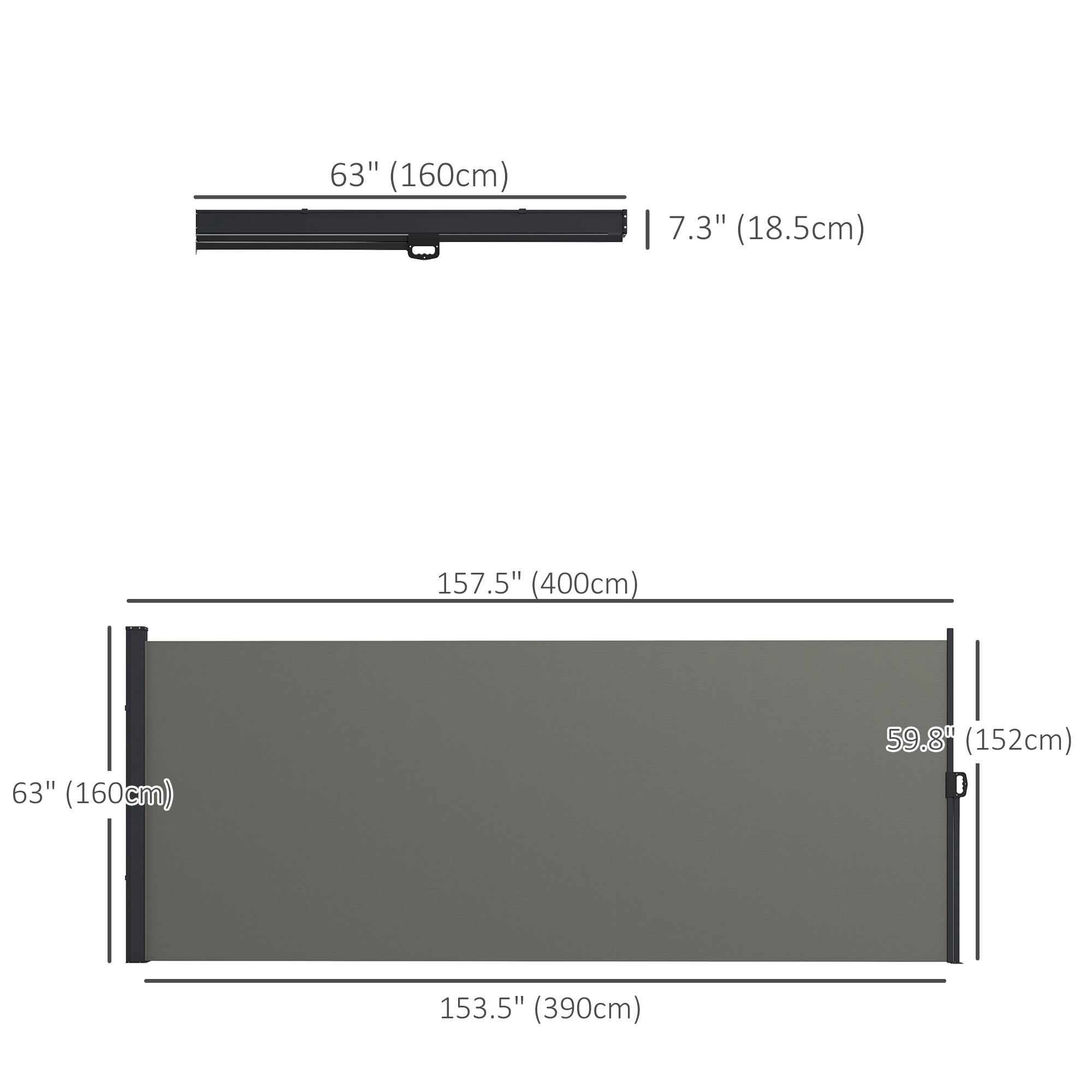Outsunny 13' x 5' Retractable Side Awning, Garden Privacy Screen Divider, Full Cassette Windbreaker for Hot Tub, Balcony, Terrace, Pool, Dark Grey