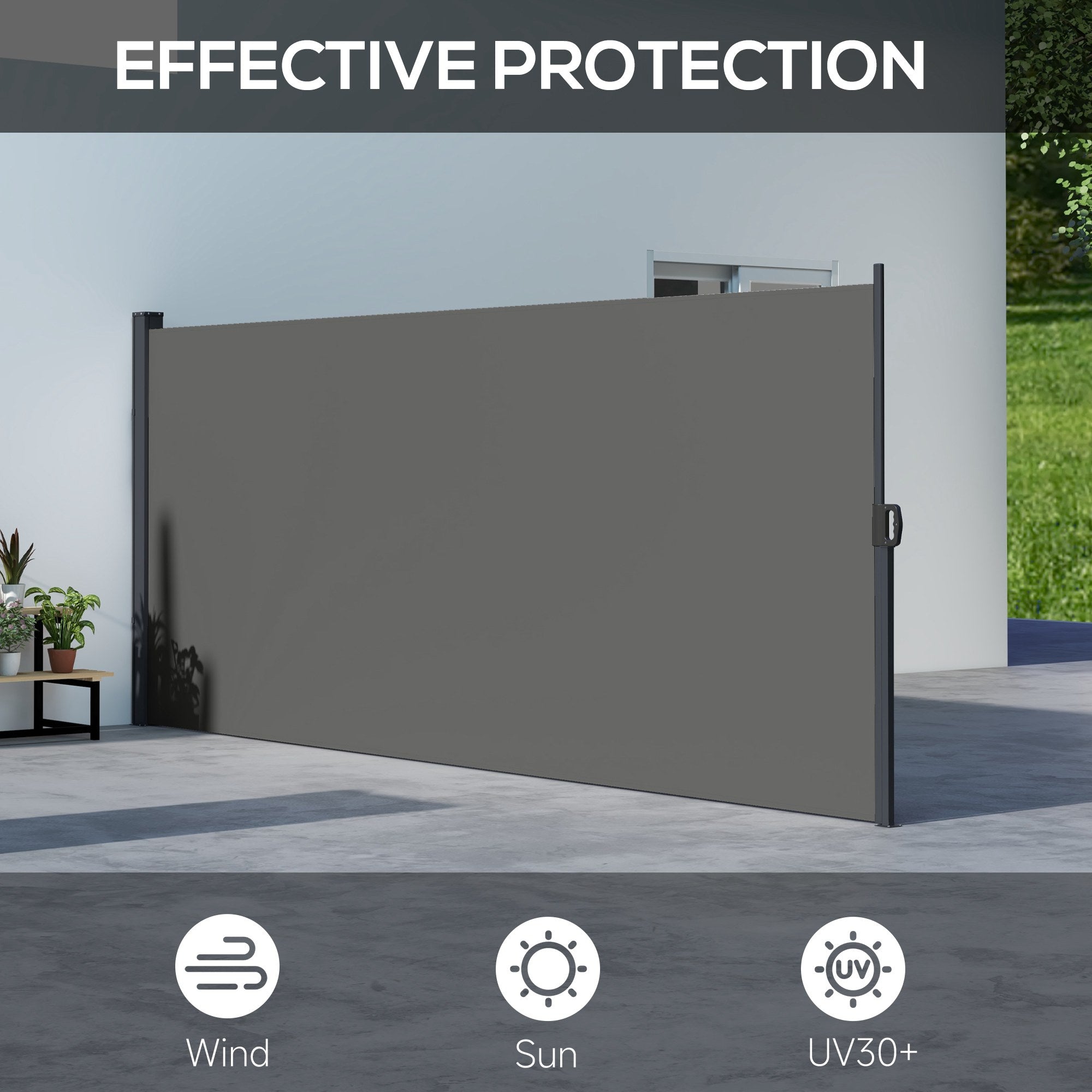 Outsunny 13' x 5' Retractable Side Awning, Garden Privacy Screen Divider, Full Cassette Windbreaker for Hot Tub, Balcony, Terrace, Pool, Dark Grey