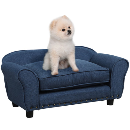 PawHut Dog Sofa for Small Dogs, Pet Chair Couch w/ Padded Cushion, Washable Cover, Wooden Frame - Blue