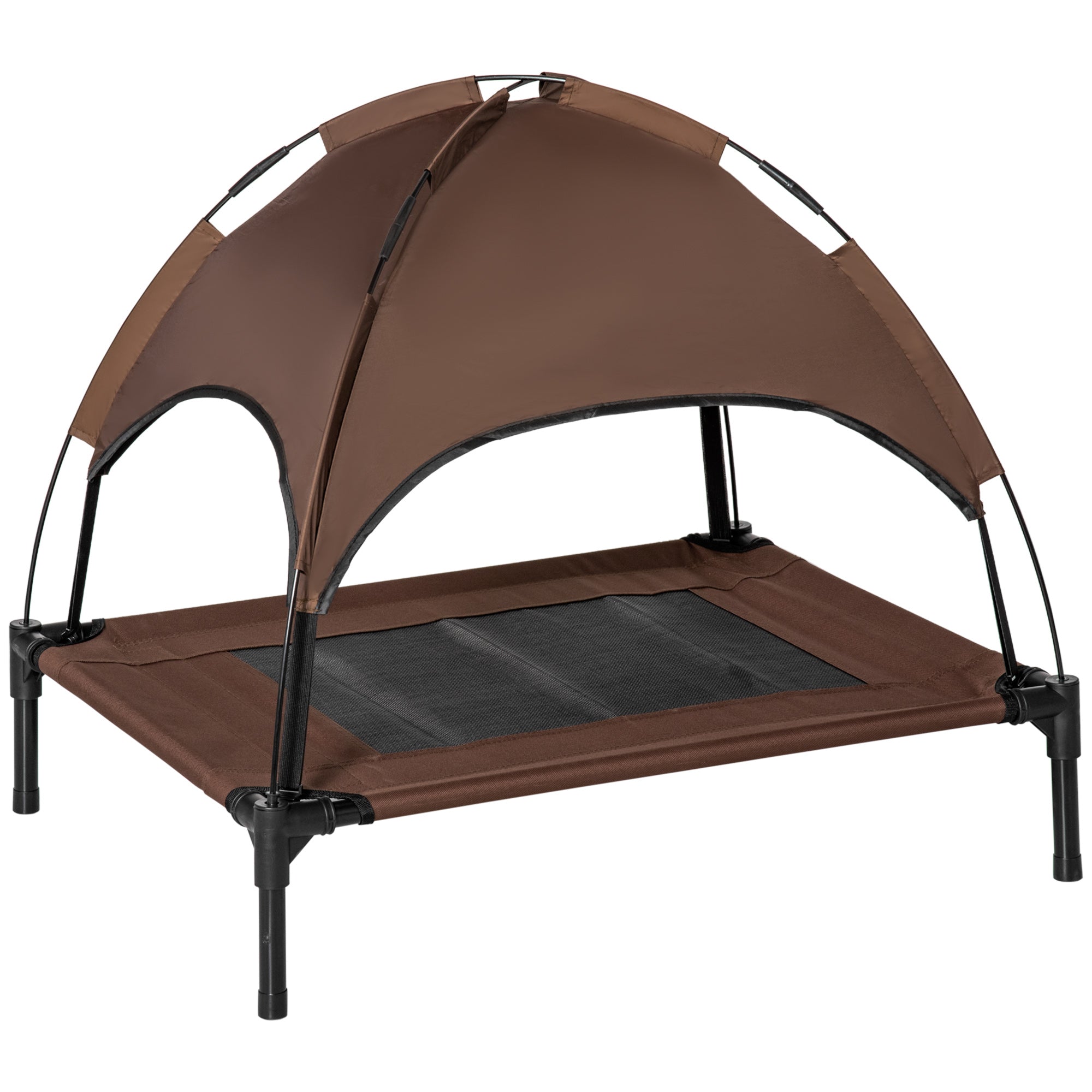 PawHut Elevated Dog Bed with Canopy, Portable Raised Dog Cot for M Sized Dogs, Indoor & Outdoor, 30" x 24" x 29", Coffee