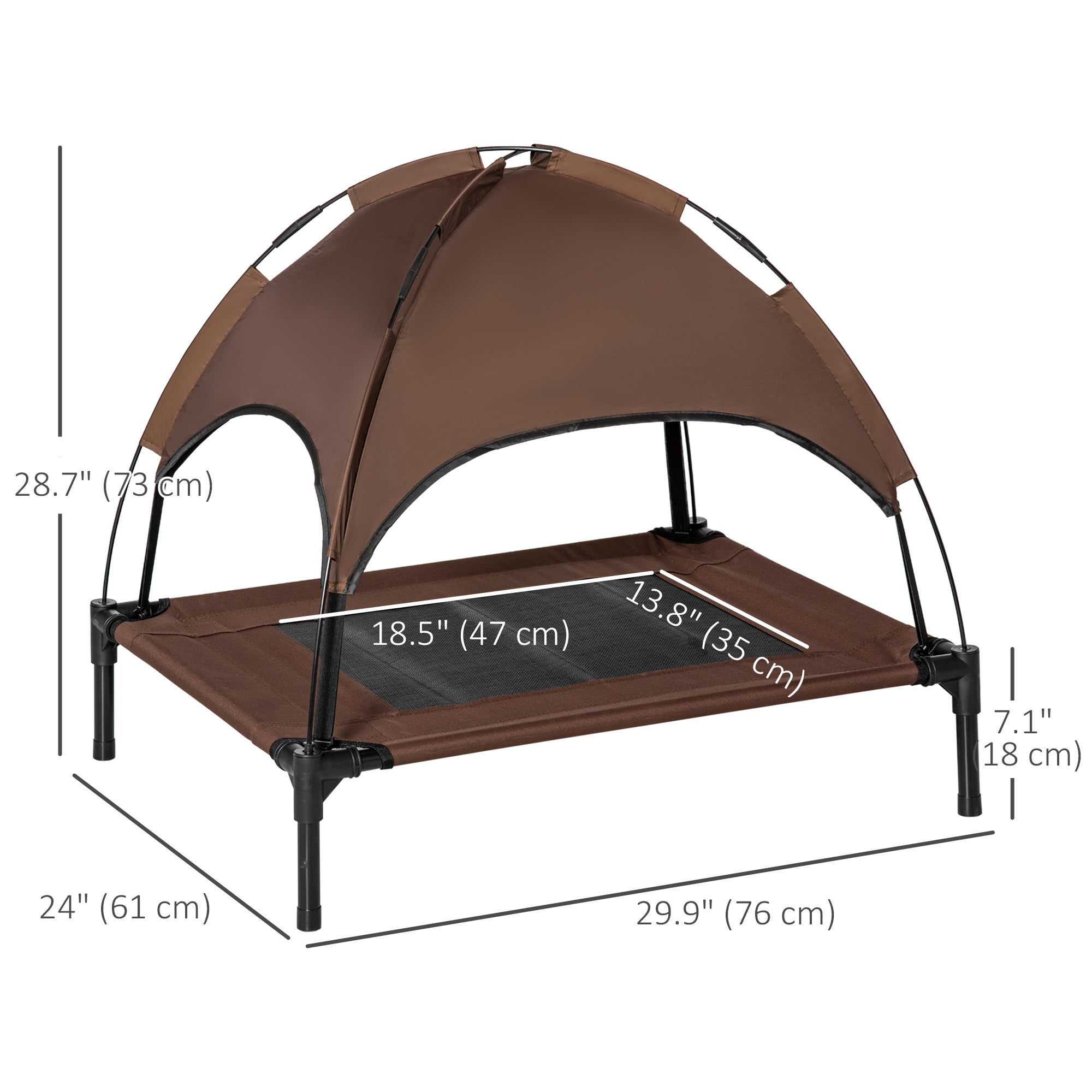 PawHut Elevated Dog Bed with Canopy, Portable Raised Dog Cot for M Sized Dogs, Indoor & Outdoor, 30" x 24" x 29", Coffee