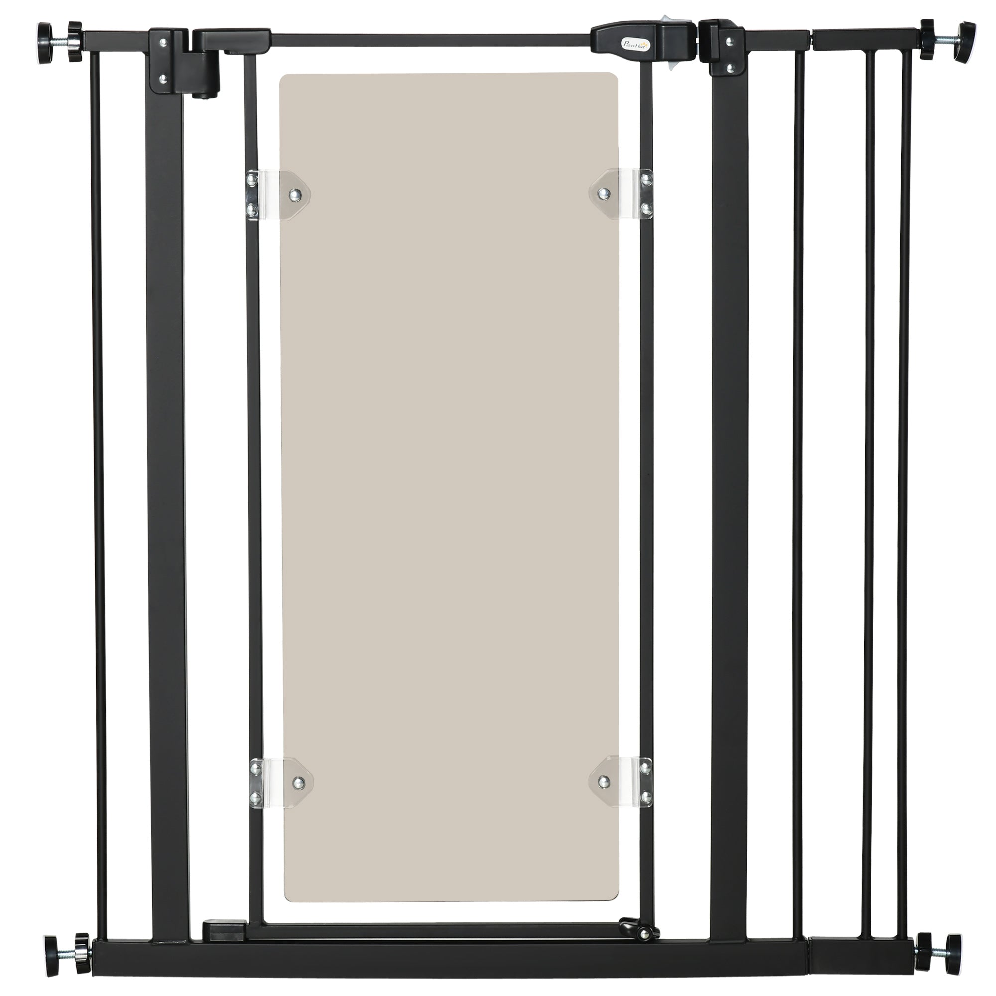 PawHut Pressure Fit Safety Gate for Doorways and Staircases, Dog Gate with Auto Closing Door, Pet Barrier for Hallways with Double Locking, Acrylic Panel, Extensions Kit, 76-92 cm - Black
