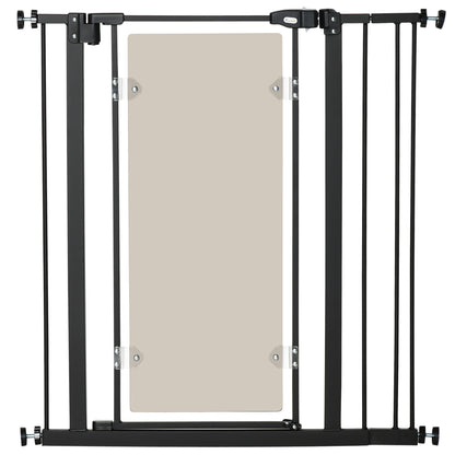 PawHut Pressure Fit Safety Gate for Doorways and Staircases, Dog Gate with Auto Closing Door, Pet Barrier for Hallways with Double Locking, Acrylic Panel, Extensions Kit, 76-92 cm - Black