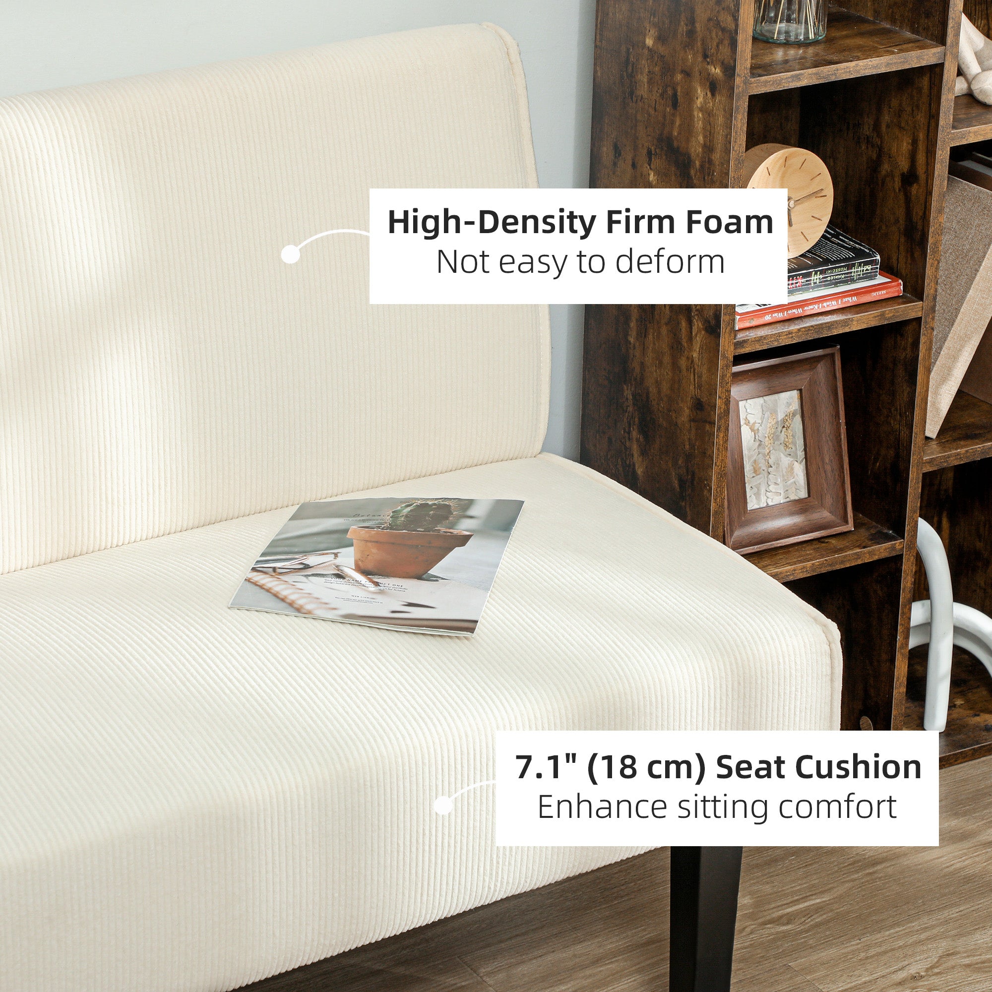 HOMCOM 46.5" Loveseat with USB/USB-C Ports, Modern Love Seat with Rubber Wood Legs, Corduroy 2 Seater Sofa Couch for Living Room, Bedroom, Home Office, Small Space, Cream White