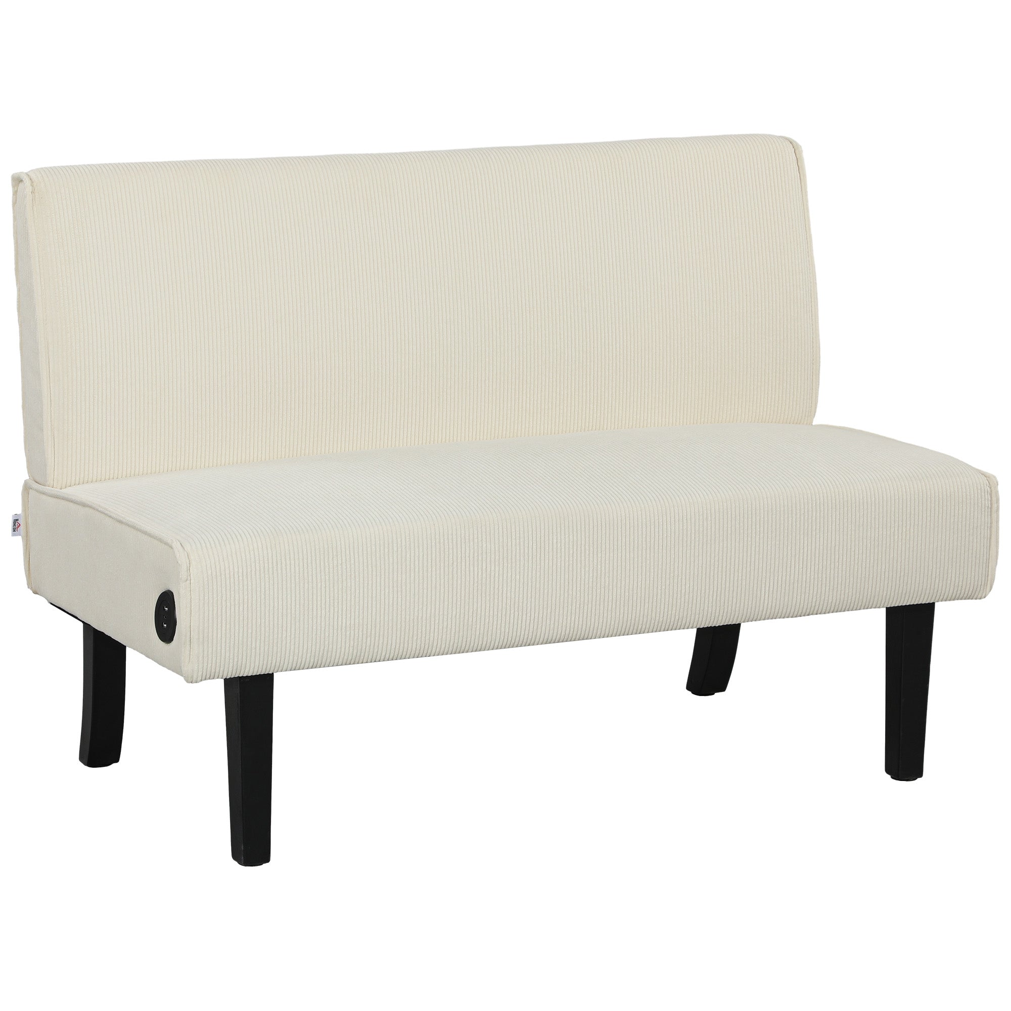 HOMCOM 46.5" Loveseat with USB/USB-C Ports, Modern Love Seat with Rubber Wood Legs, Corduroy 2 Seater Sofa Couch for Living Room, Bedroom, Home Office, Small Space, Cream White