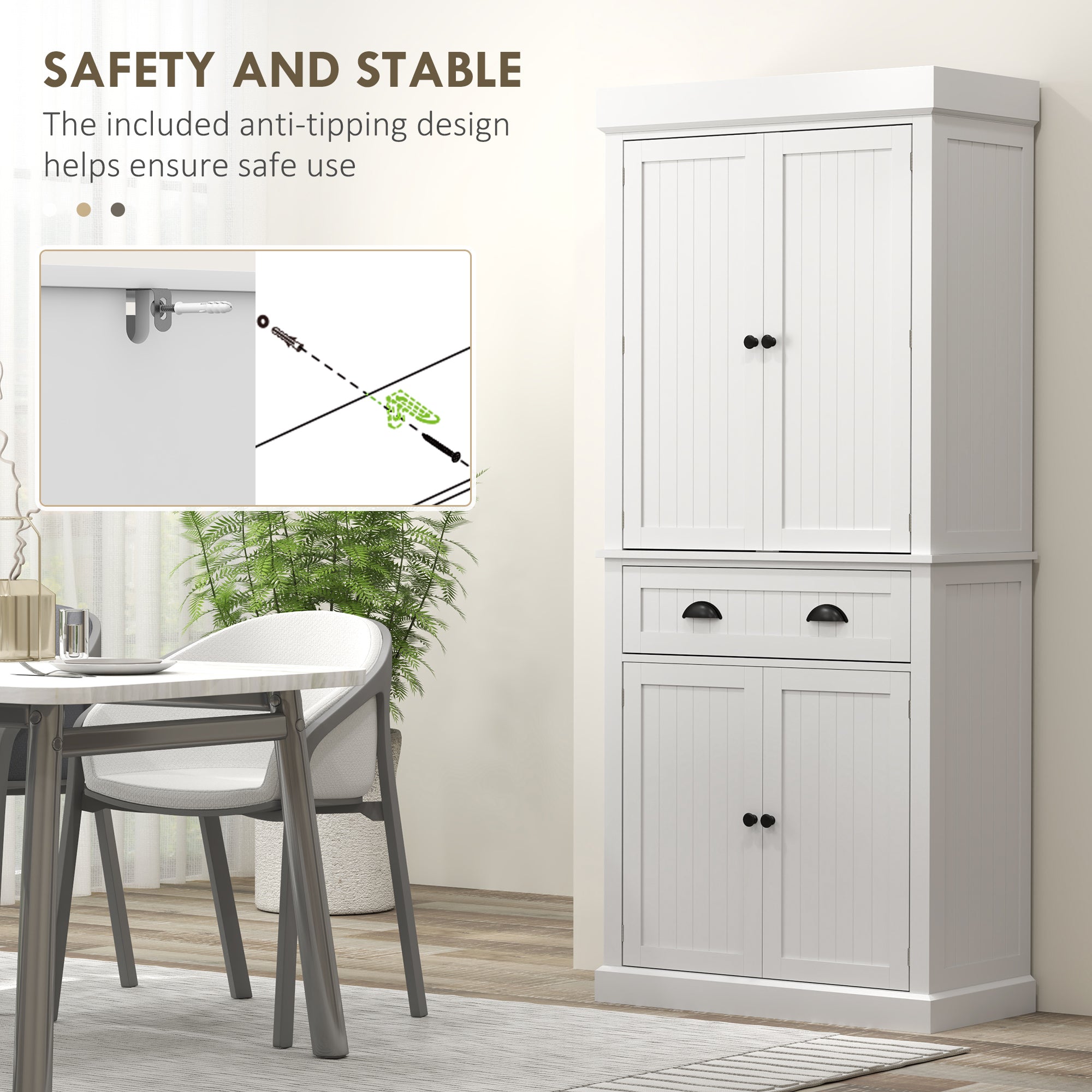HOMCOM 71" Kitchen Pantry Cabinet with LED Motion Sensor Light, Tall Storage Cabinet with 6 Door Shelves, Drawer & Adjustable Shelves, for Living & Dining Room, White