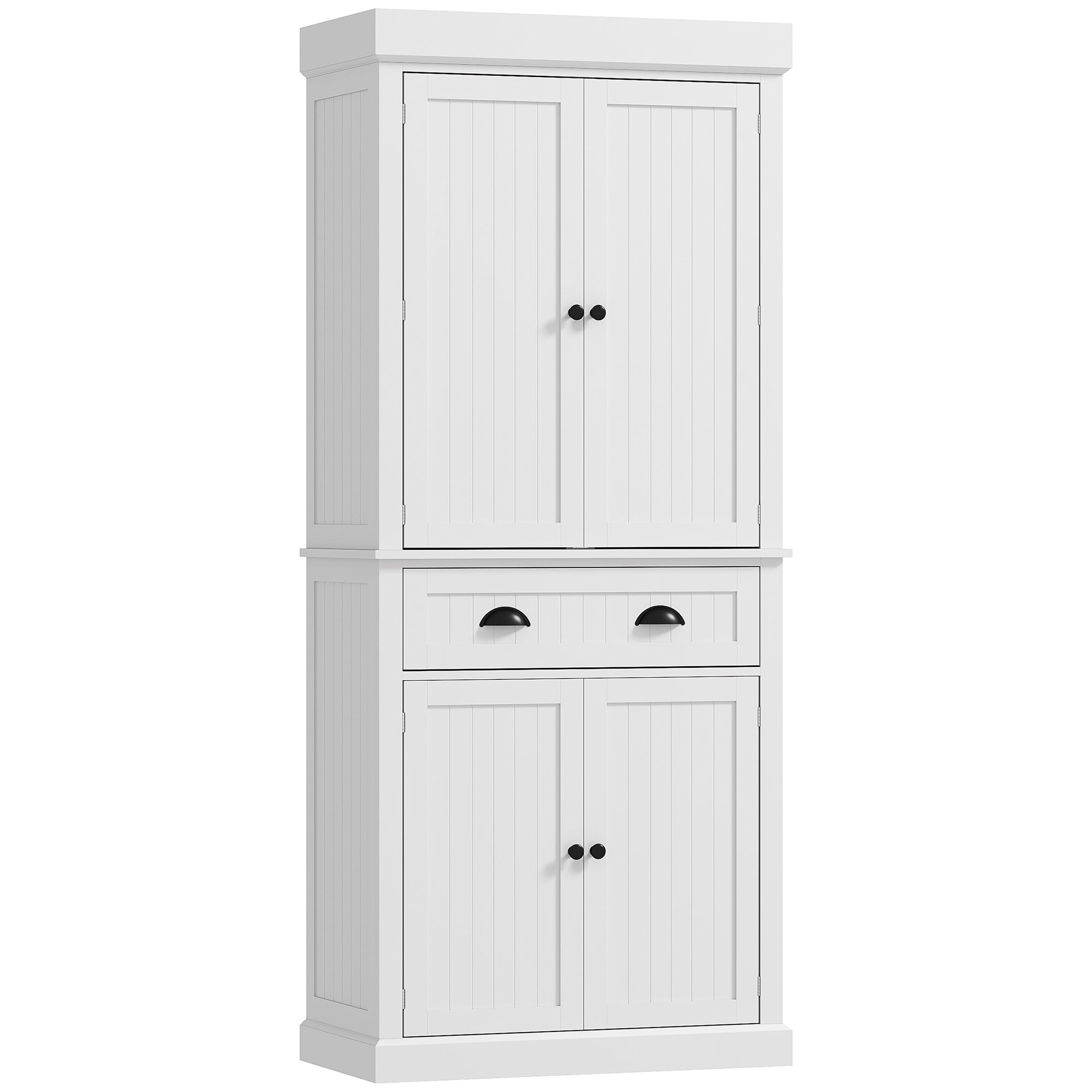 HOMCOM 71" Kitchen Pantry Cabinet with LED Motion Sensor Light, Tall Storage Cabinet with 6 Door Shelves, Drawer & Adjustable Shelves, for Living & Dining Room, White