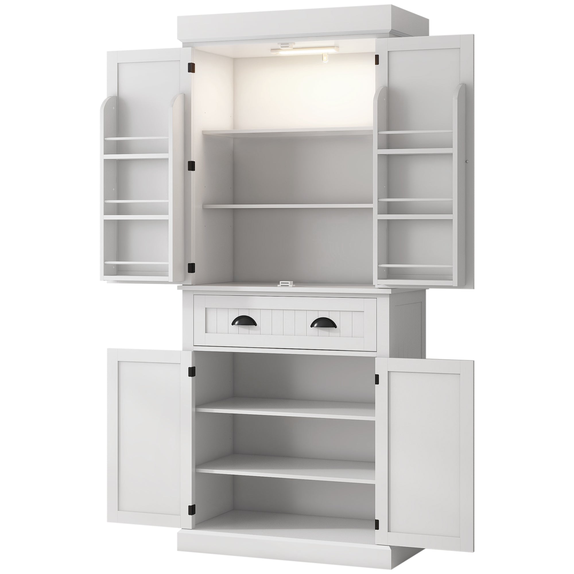 HOMCOM 71" Kitchen Pantry Cabinet with LED Motion Sensor Light, Tall Storage Cabinet with 6 Door Shelves, Drawer & Adjustable Shelves, for Living & Dining Room, White