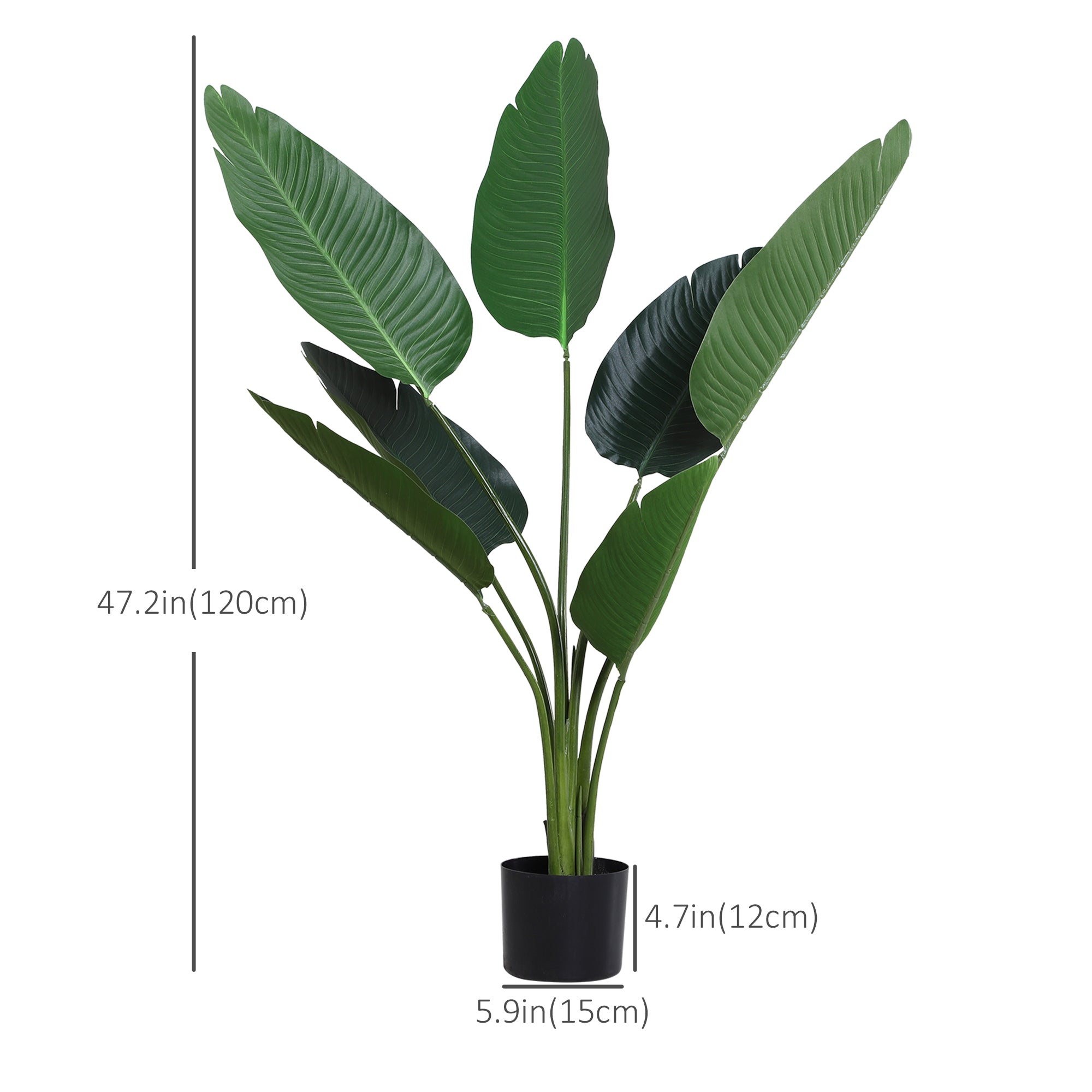 Outsunny 4FT Artificial Bird of Paradise Plant, Fake Tropical Palm Plant with 7 Banana Leaves in Pot, Faux Plant for Indoor and Outdoor, Green