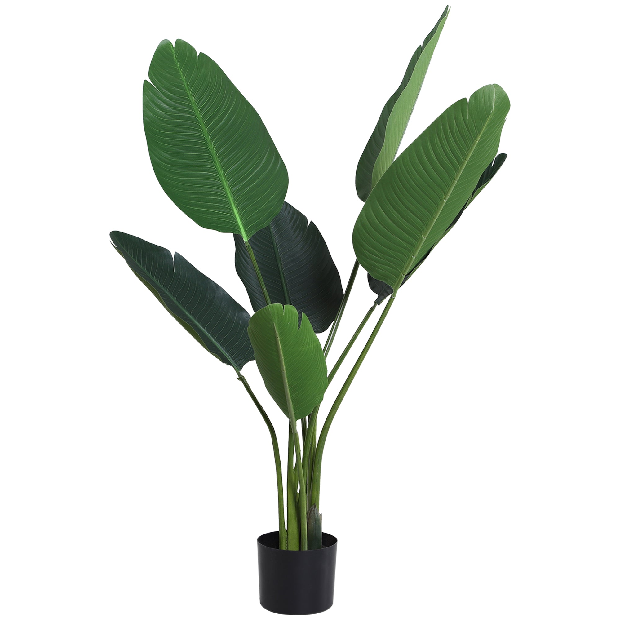 Outsunny 4FT Artificial Bird of Paradise Plant, Fake Tropical Palm Plant with 7 Banana Leaves in Pot, Faux Plant for Indoor and Outdoor, Green