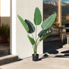Outsunny 4FT Artificial Bird of Paradise Plant, Fake Tropical Palm Plant with 7 Banana Leaves in Pot, Faux Plant for Indoor and Outdoor, Green