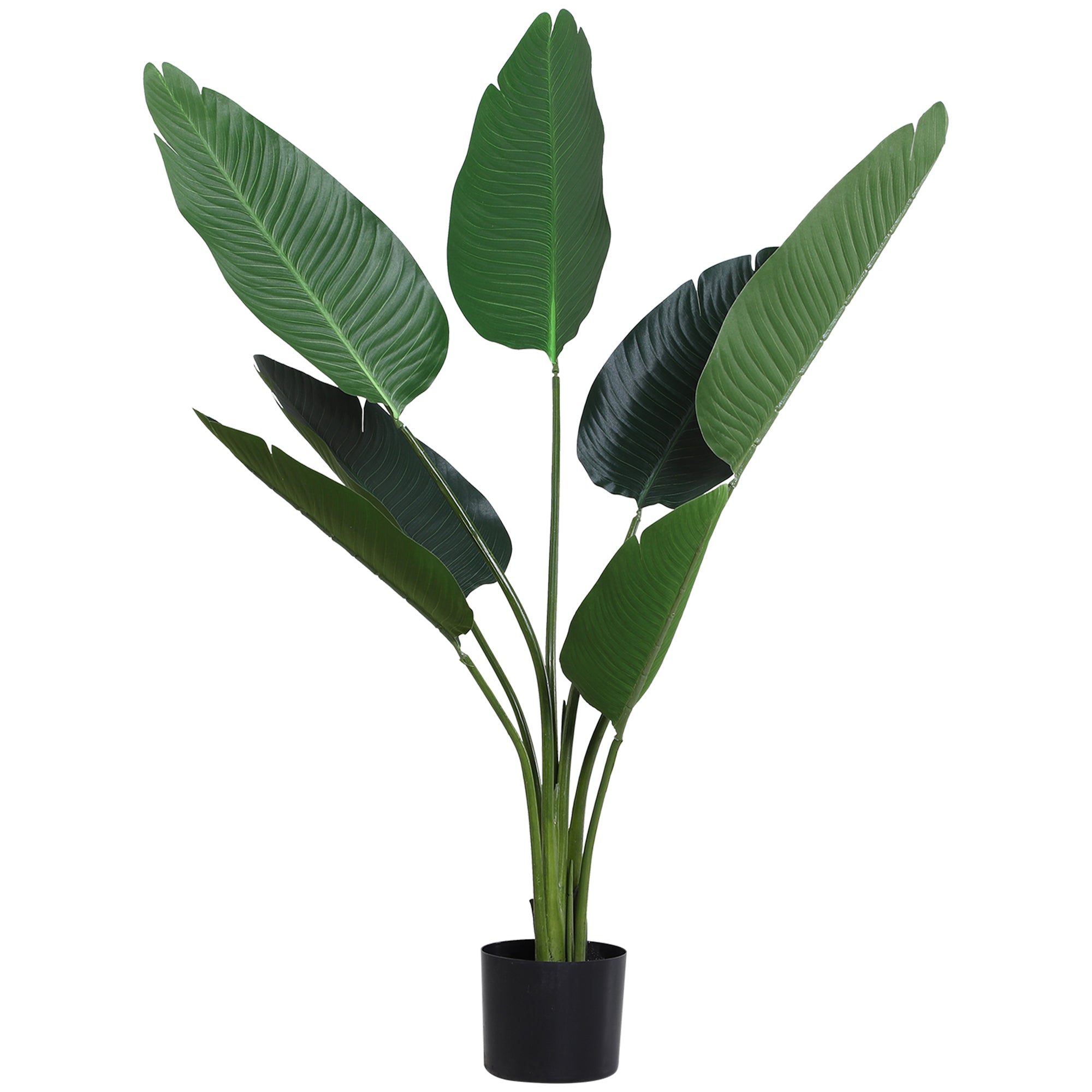 Outsunny 4FT Artificial Bird of Paradise Plant, Fake Tropical Palm Plant with 7 Banana Leaves in Pot, Faux Plant for Indoor and Outdoor, Green