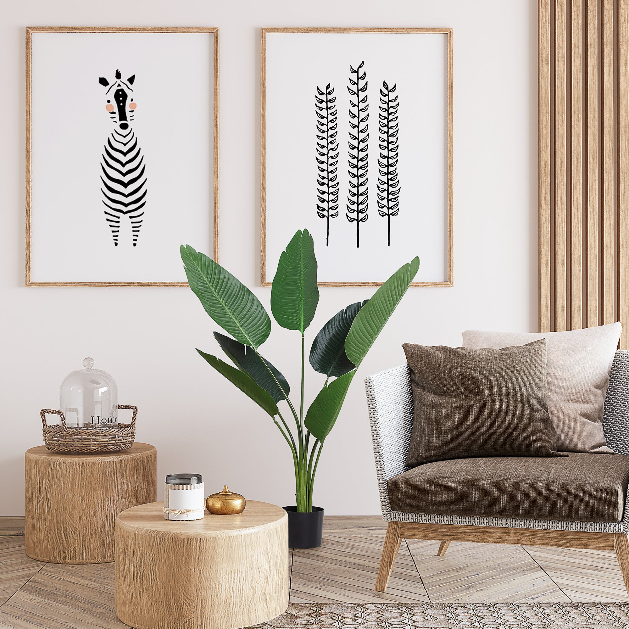 Outsunny 4FT Artificial Bird of Paradise Plant, Fake Tropical Palm Plant with 7 Banana Leaves in Pot, Faux Plant for Indoor and Outdoor, Green