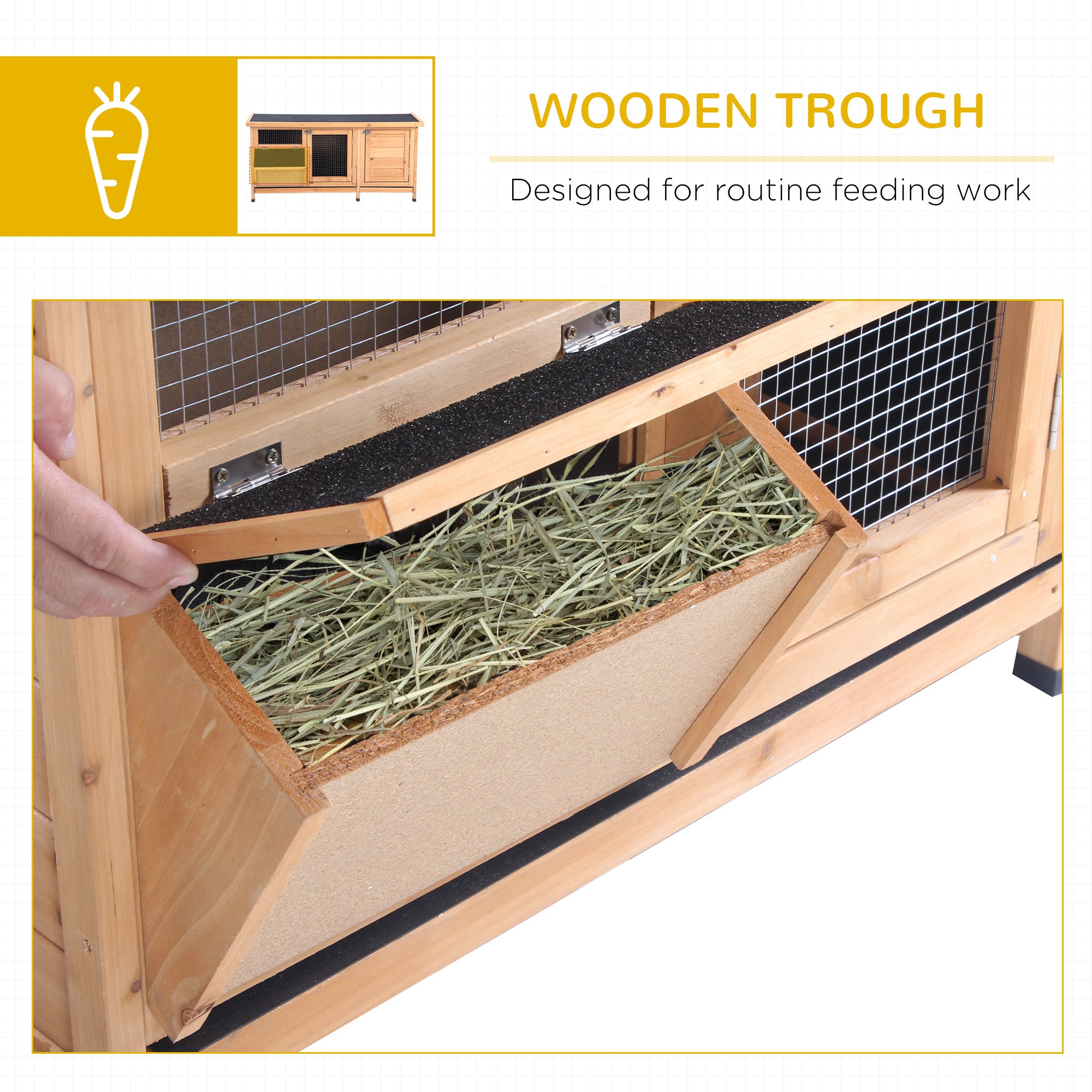 PawHut Wooden Rabbit Hutch Bunny Cage Guinea Pig House Outdoor with Sliding Out Tray, Openable Roof, Feeding Trough, Yellow