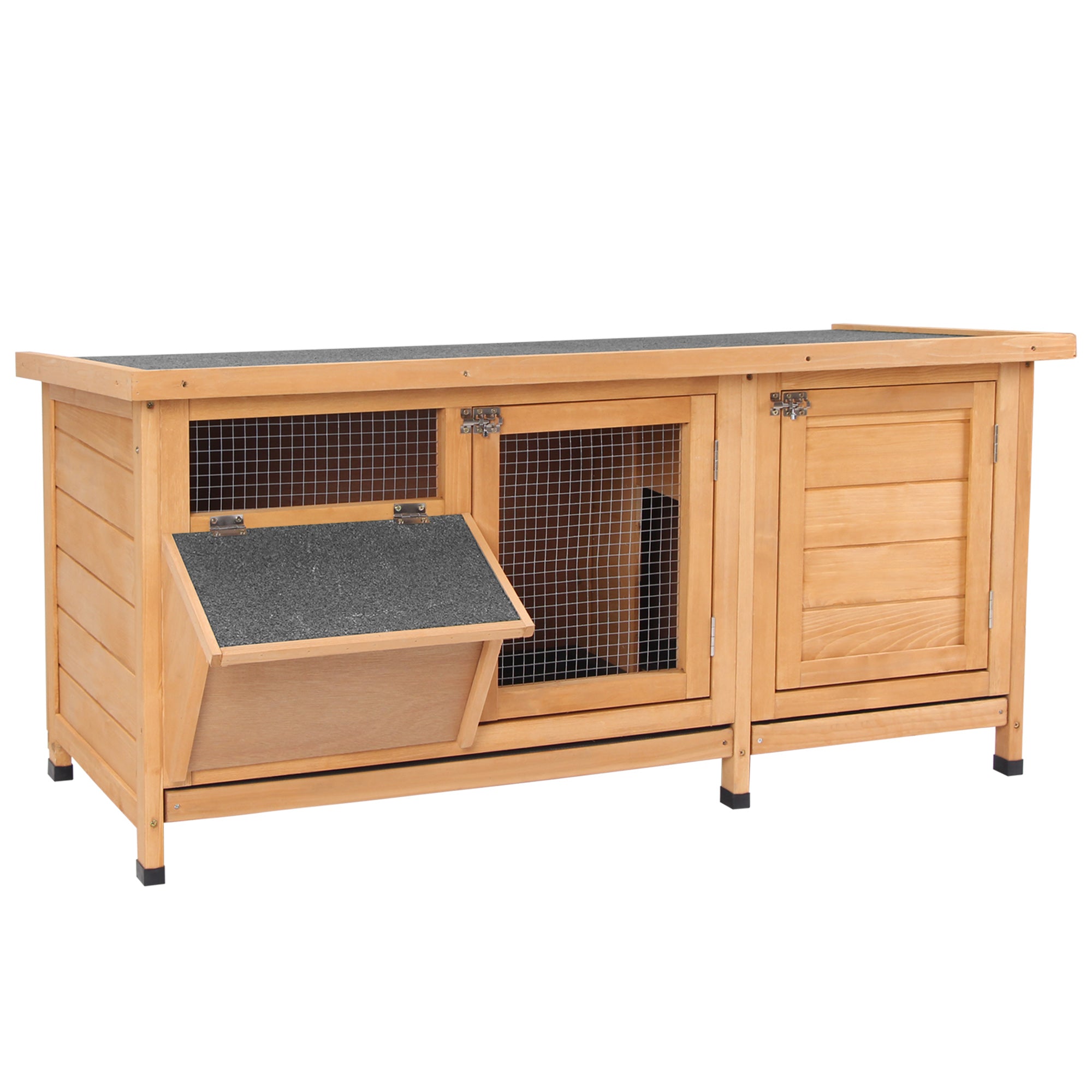 PawHut Wooden Rabbit Hutch Bunny Cage Guinea Pig House Outdoor with Sliding Out Tray, Openable Roof, Feeding Trough, Yellow