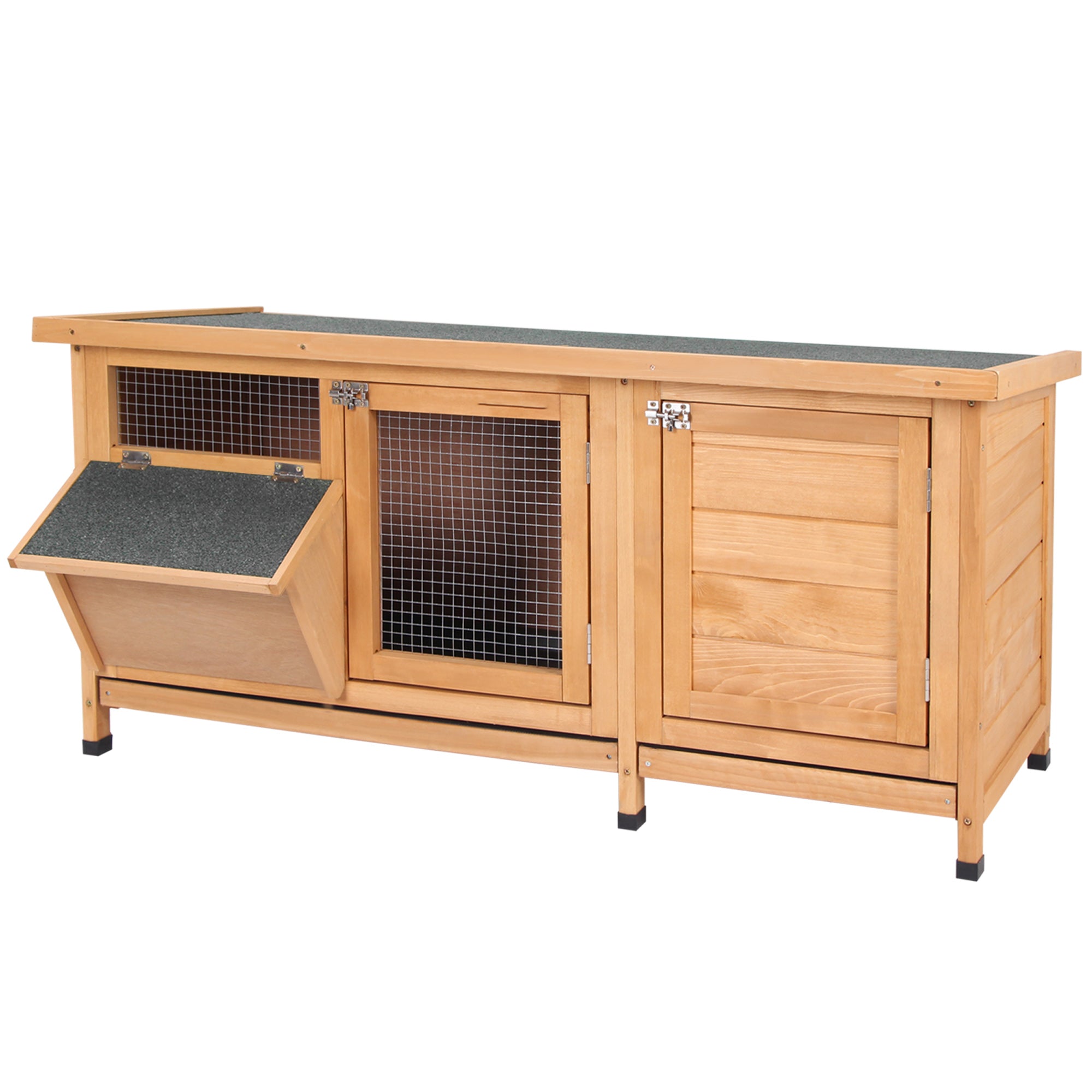 PawHut Wooden Rabbit Hutch Bunny Cage Guinea Pig House Outdoor with Sliding Out Tray, Openable Roof, Feeding Trough, Yellow